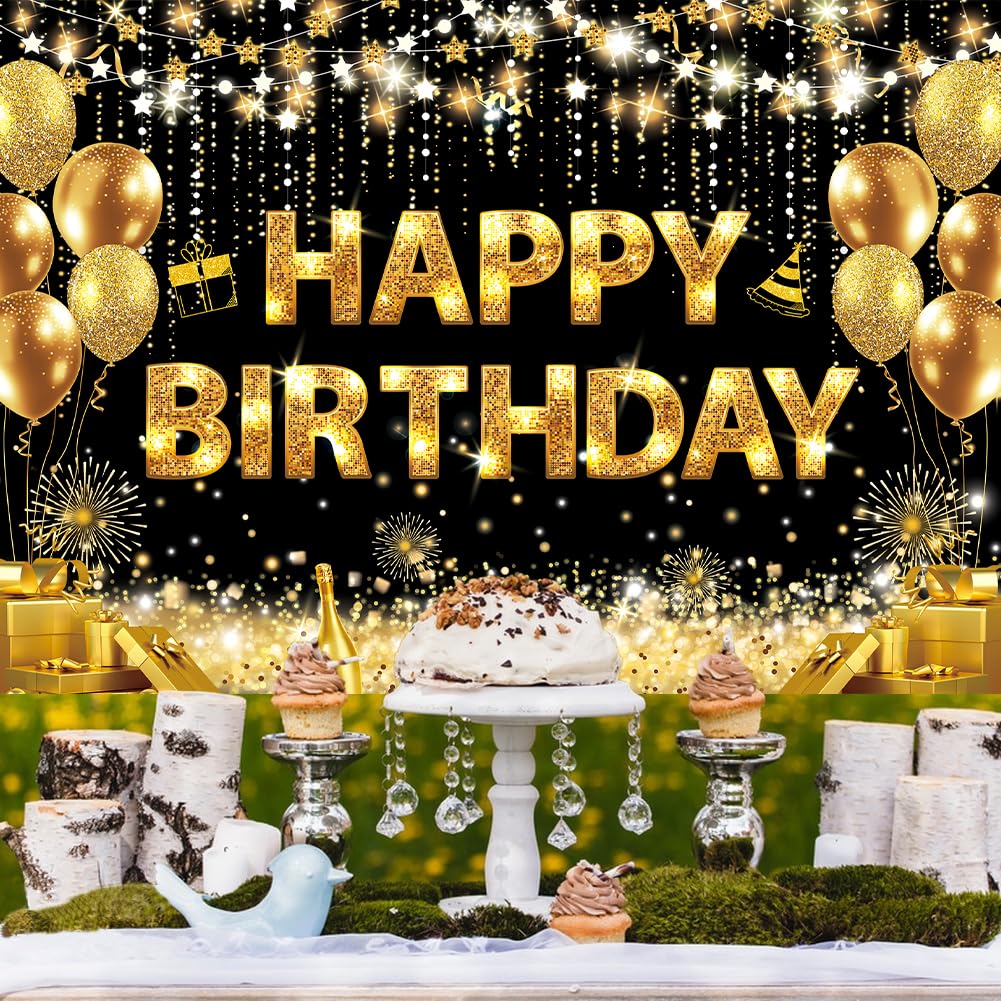 Happy Birthday Banner Gold – 180 X 114 Cm, Polyester, Für Indoor & Outdoor Partys, Foto-Hintergrund