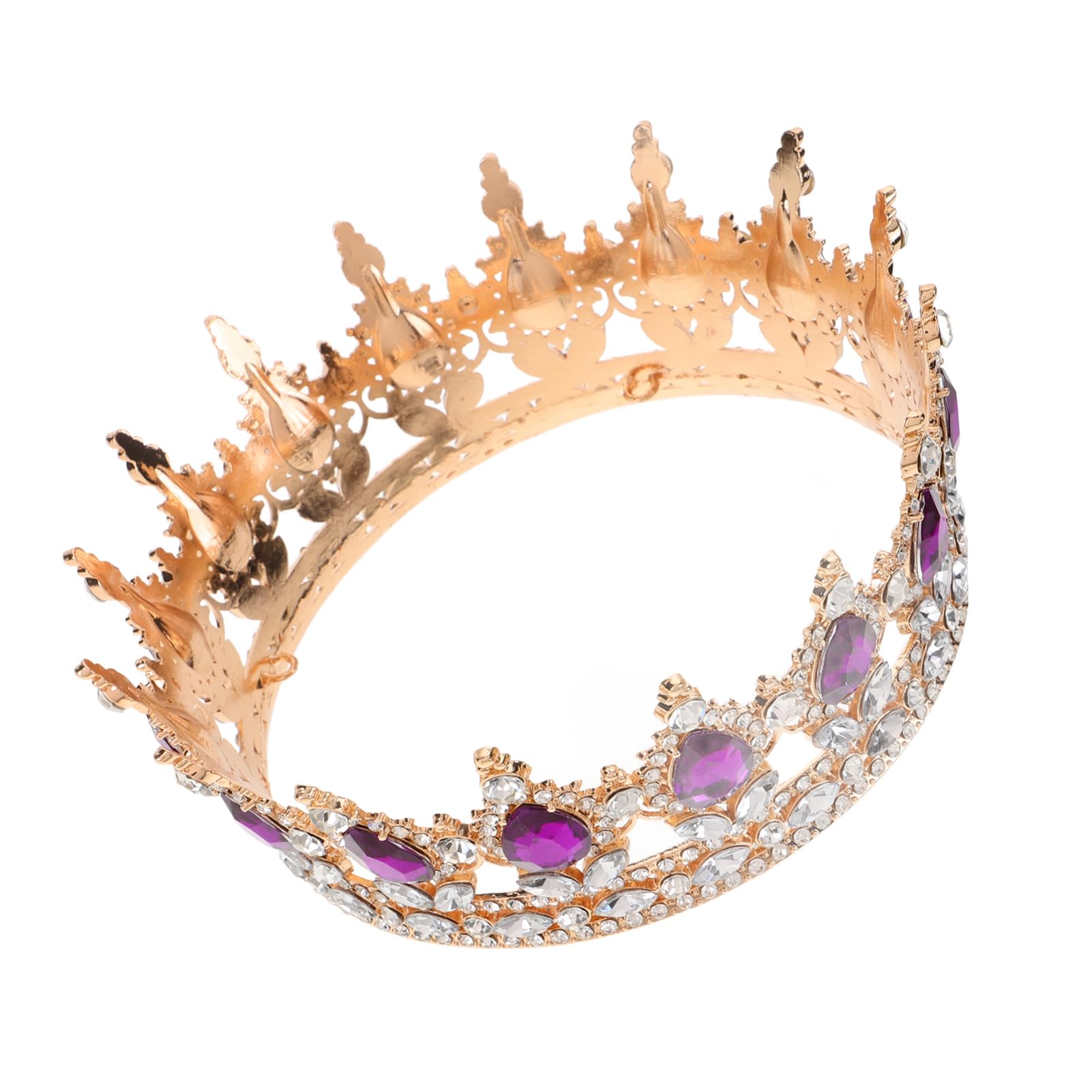 Tiara da Sposa Barocca con Cristalli, Leggera in Lega Dorata