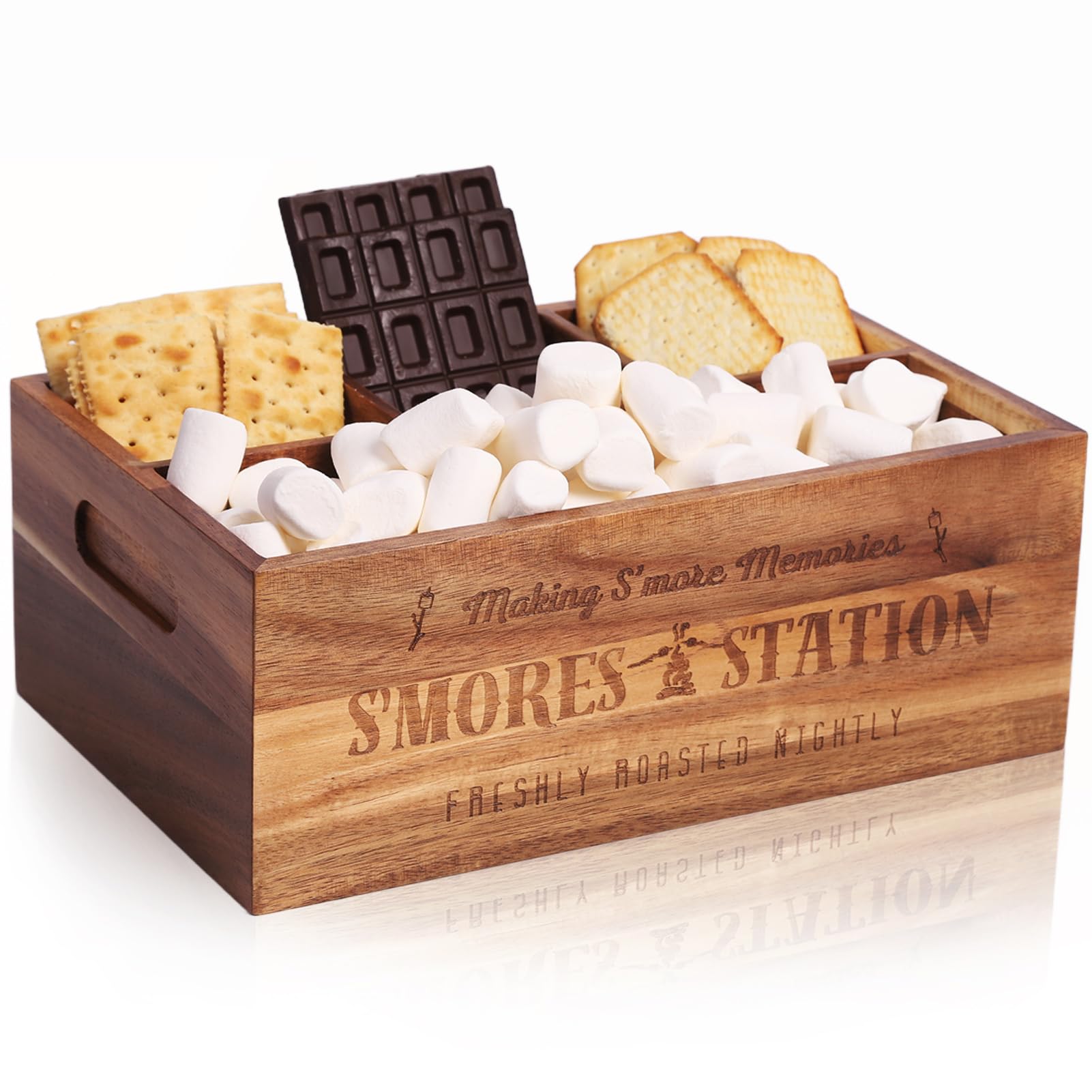 S'Mores Station,Acacia Wood Smores Kit for Fire Pit Outdoor,Farmhouse Smores Caddy Box,Smores Maker Tabletop Indoor Kit,S'Mores Bar Organizer for Party,Camping and Bonfires
