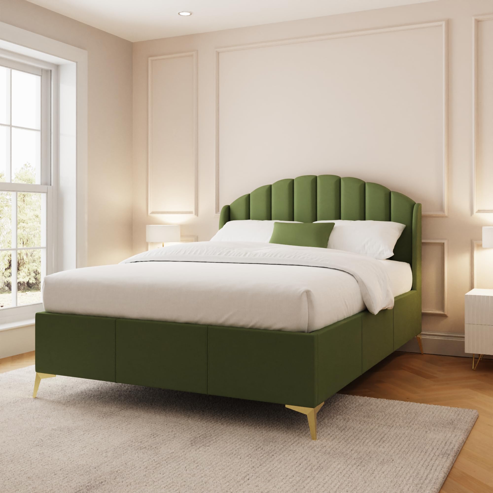 GFW Pettine End Lift Ottoman Storage Bed 135cm Double Green