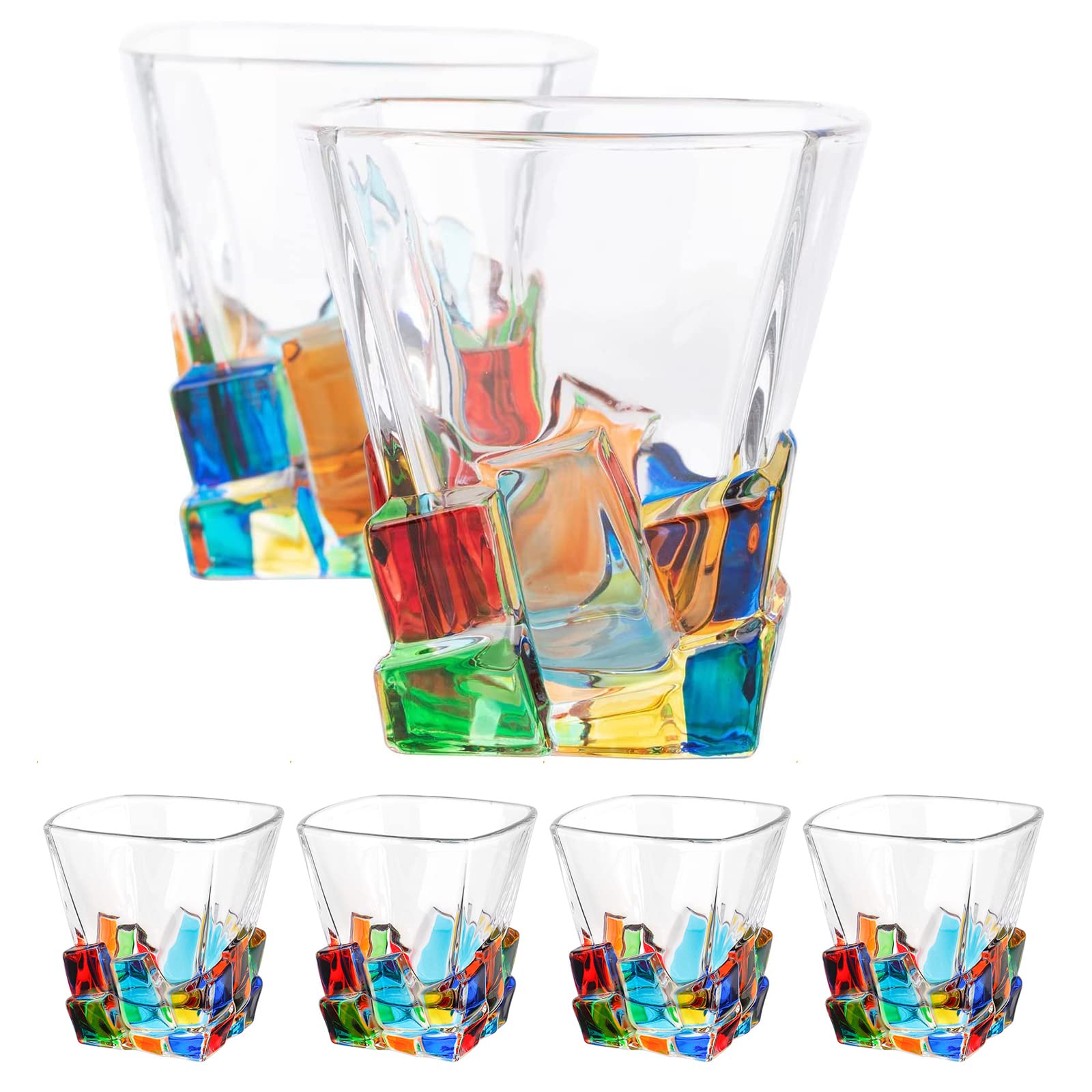 Amazon | 6個セット ビールグラス おしゃれ カラフル ウイスキー 
