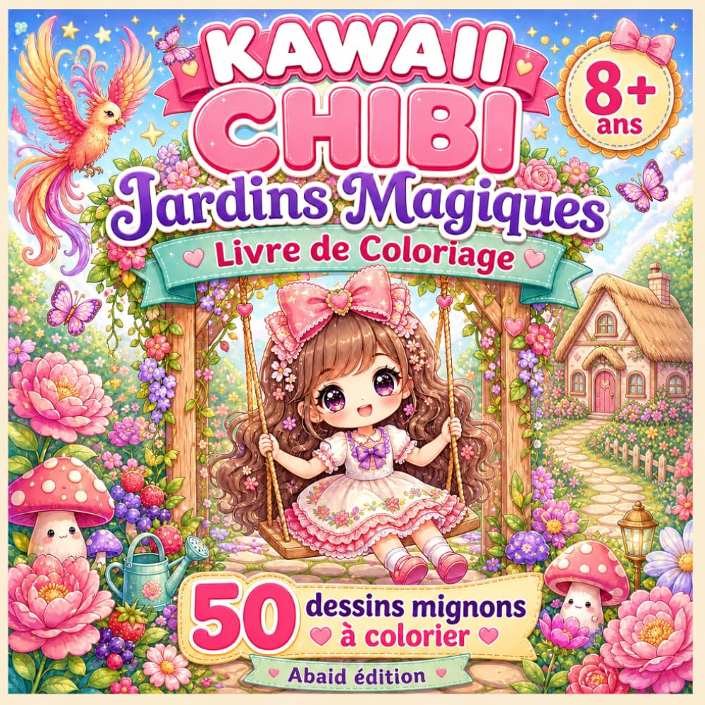 Kawaii Chibi : Jardins Magiques: Livre de Coloriage Filles et Ados : 50 Dessins Mignons | Style Gros Contours et Détente Cottagecore, filles chibi, fleurs, animaux, champignons et univer féerique
