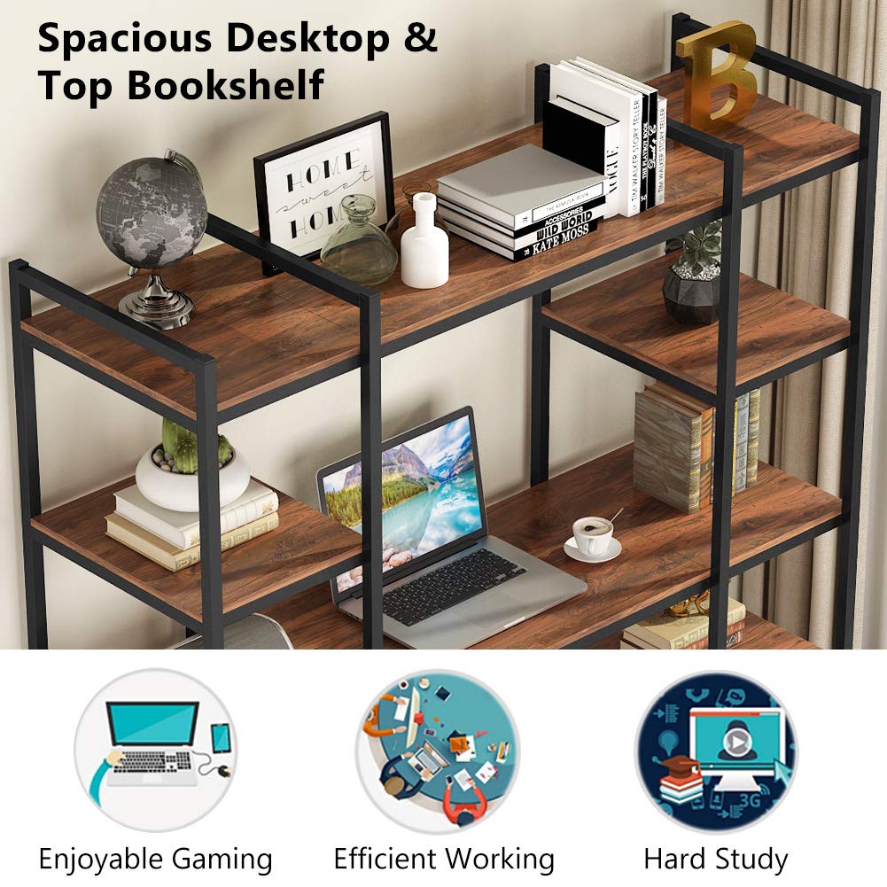 Tribesigns 63 inch Computer Desk with 10 Storage Shelves, Rustic