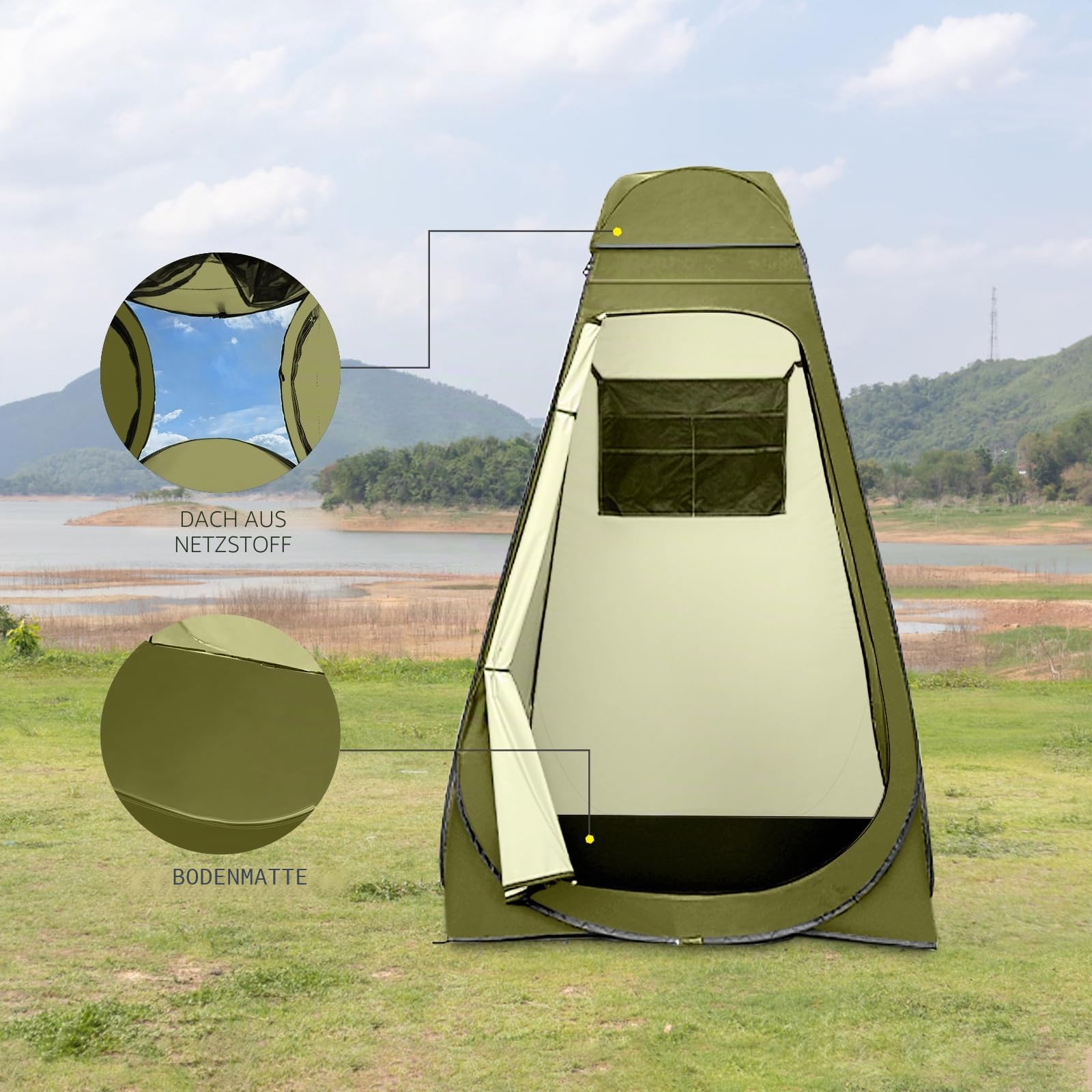 BRIAN & DANY Duschzelt Camping, Pop Up Toilettenzelt, Tragbares Umkleidezelt mit Regenschutz und Fenstern, Sichtschutz Zelt für Outdoor, UPF 50+ Wasserdicht, 120 x 120 x 190 cm