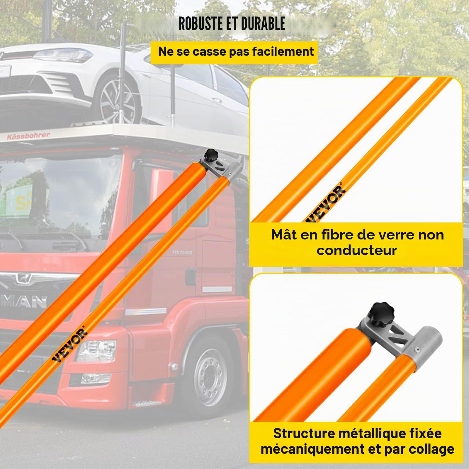 VEVOR Canne Télescopique Mesure Hauteur, Bâton de Mesure de la Hauteur de Charge Plage 149-610 cm, en Fibre de Verre avec Poteau Réglable, Non Conducteur avec Sac de Transport, pour Transport Camion