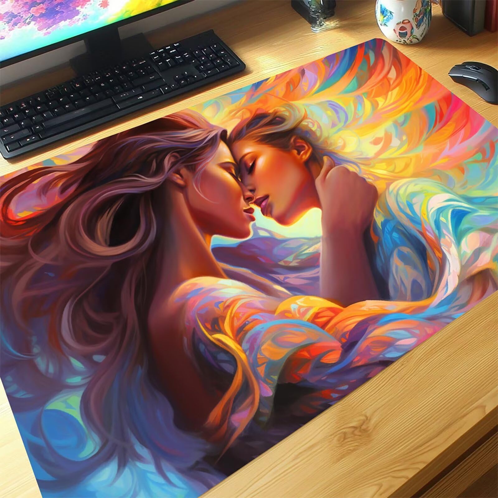 Podkładka pod mysz xxl 1000x500x3mm Love Desk Mat damska mata na biurko do gier szyte krawędzie trwała i wodoodporna konstrukcja z antypoślizgową gumową podstawą do klawiatury bezprzewodowej myszy
