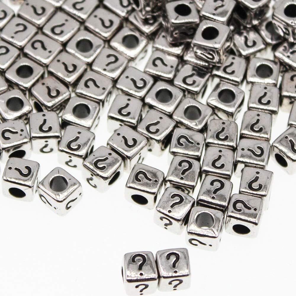 Calvas 100Pcs Acrylic Antique Silver Question Mark"?" Charm Beads for Jewelry Making DIY Beads Accessories