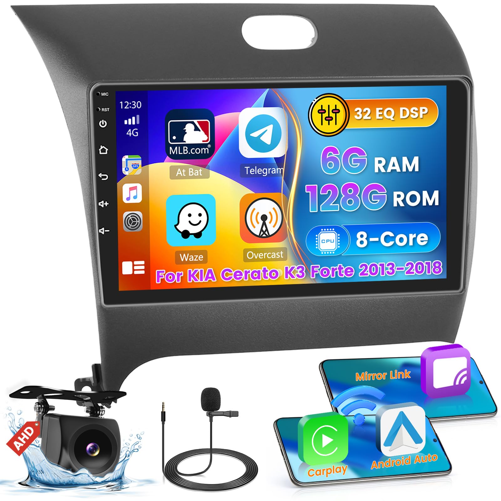 Roinvou [8 Core 6G+128G] for KIA Cerato K3 Forte 2013-2018 Android Radio with Wireless Carplay Android Auto, 9 Inch IPS Touch Screen Car Stereo,