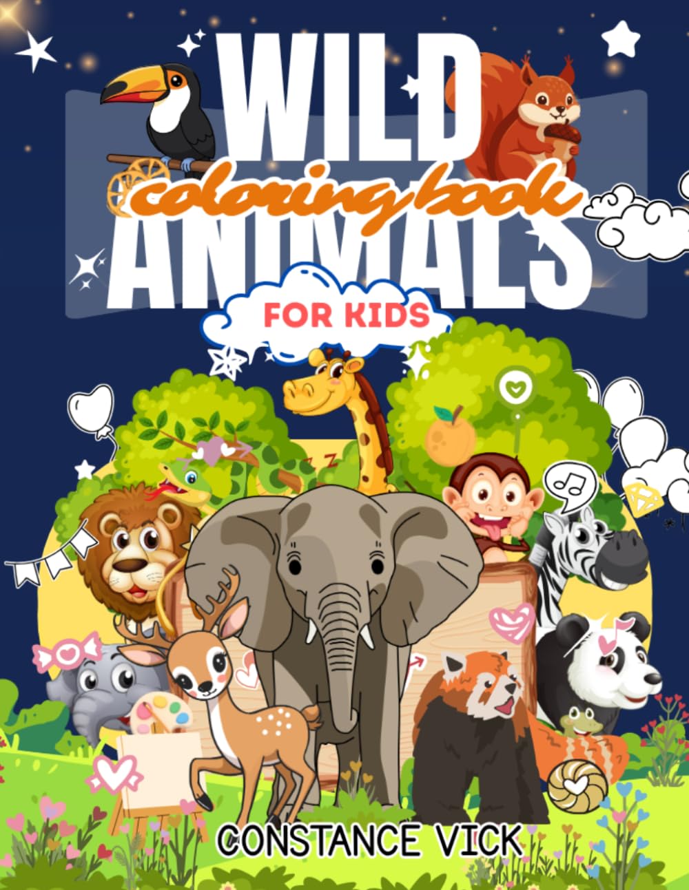 Wild Animals Coloring Book for Kids: Fun and Easy Animal Coloring Pages for Toddlers, Preschoolers, and Kids Ages 3-8