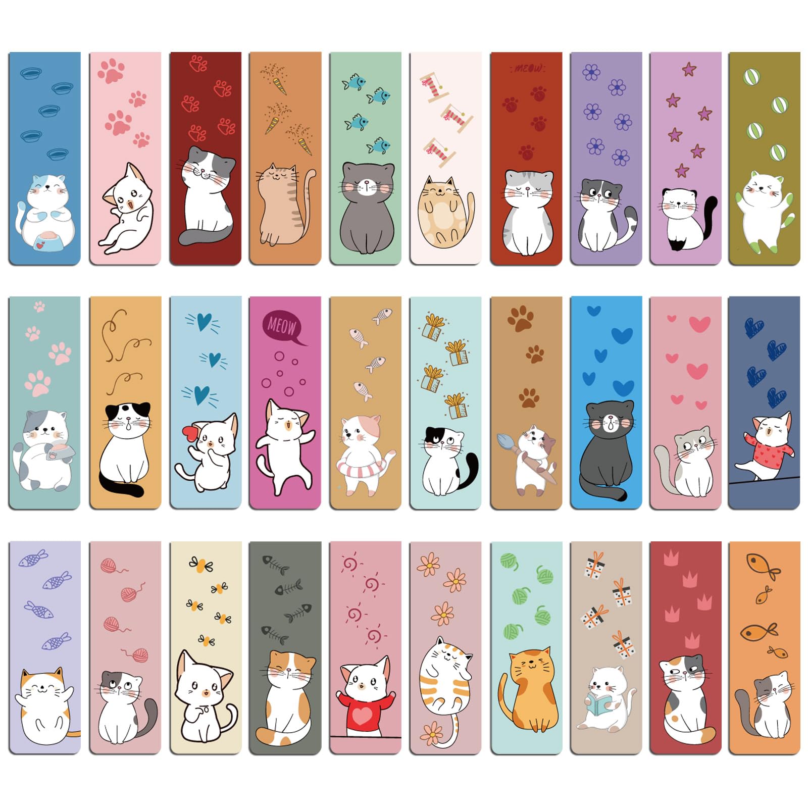 MWOOT 30 Piezas Marcadores de Página Magnéticos de Gatos Lindos, Cats Magnetic Bookmarks, Clips Creativos para Amantes de Los Libros, Estudiantes, Suministros de Lectura (30 Estilos, 2x6CM)