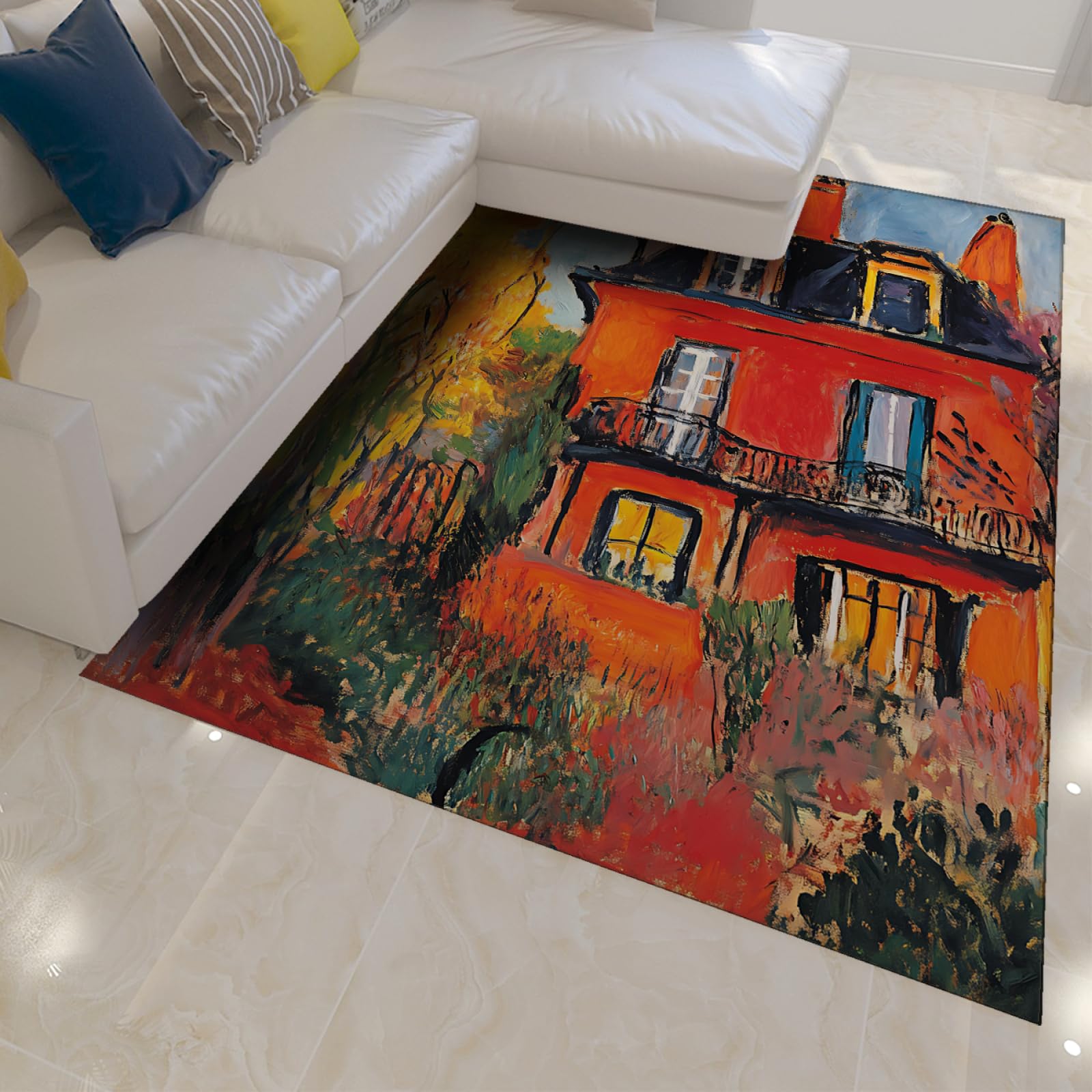 Tapis fauvisme coloré d'inspiration nature, finitions soignées pour bureau d'intérieur moderne