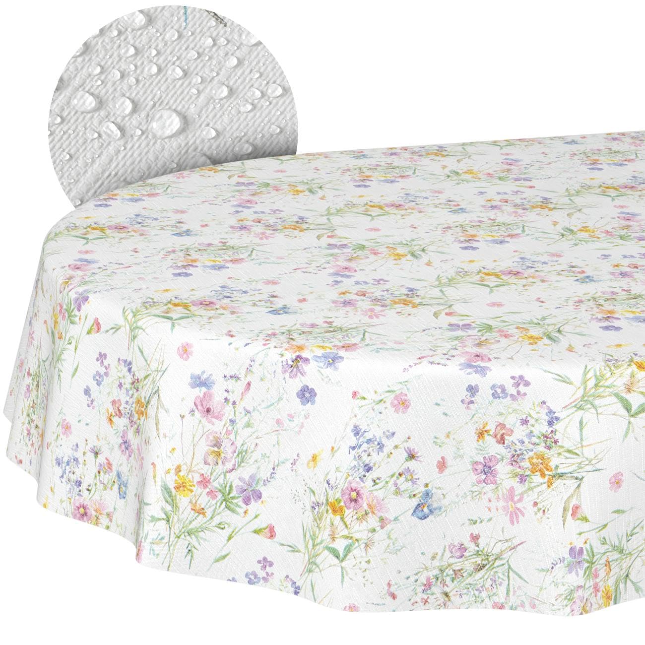 Oilcloth Tablecloth, Washable, Oilcloth, Easy Care, Water-Repellent, Lotus Effect, Outdoor Oilcloth, Spring Garden Tablecloth, Flowers, Oval, 240 x 140 cm, Cut Edge