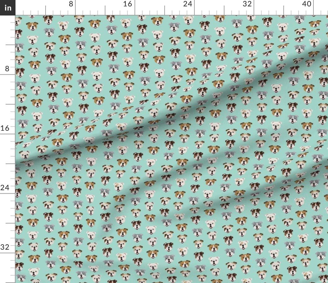Spoonflower Fabric - English Bulldog Faces Cute Mint Dog Face Dogs Breed Bulldogs Pet Printed on Petal Signature Cotton Fabric by The Yard - Sewing Quilting Apparel Crafts Decor