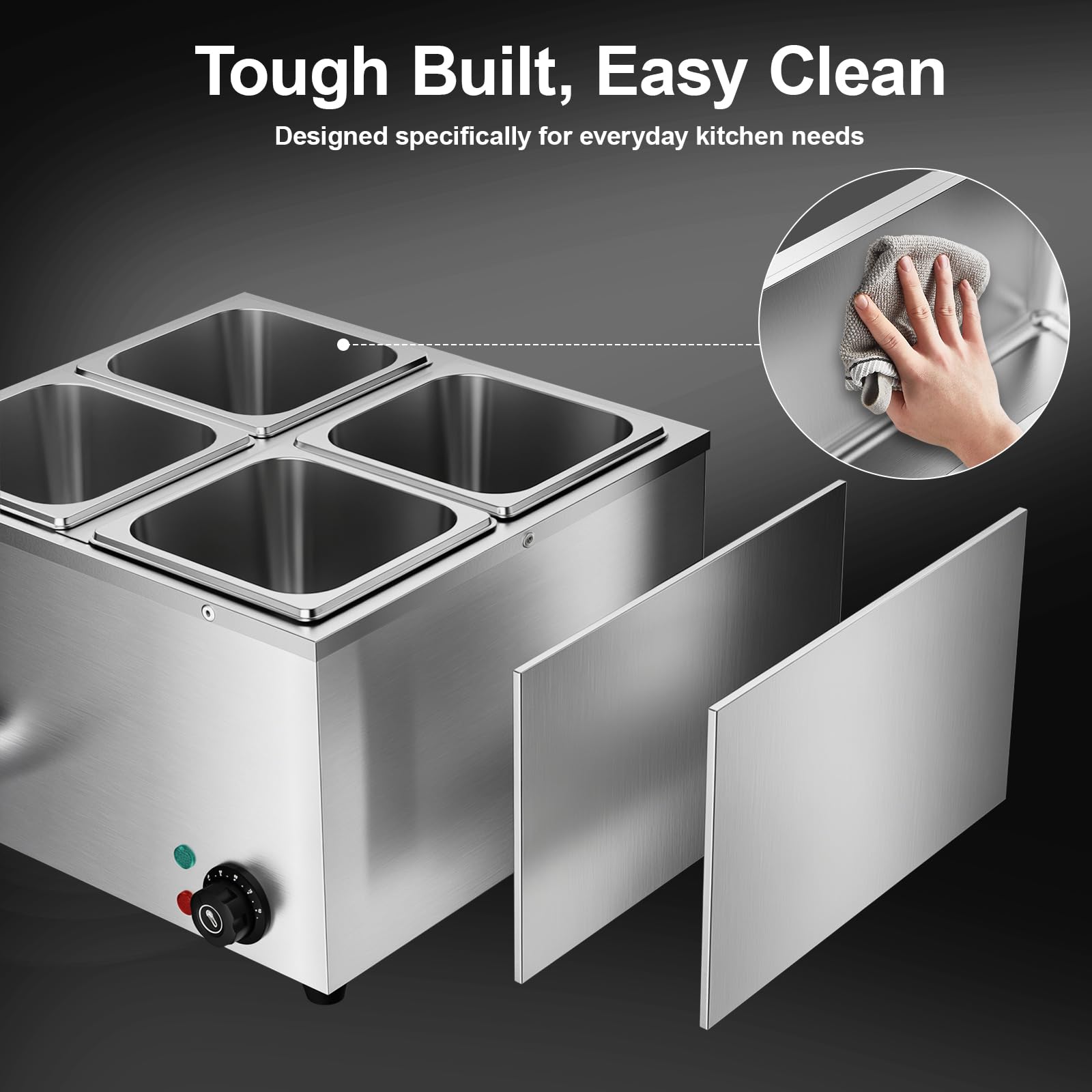 TAIMIKO 1500W Bain Marie électrique en Acier Inoxydable Cuiseur pour Chocolat Fondoir 220V Chauffe-Plats Professionnel Commercial avec 4 x 1/6 Casseroles