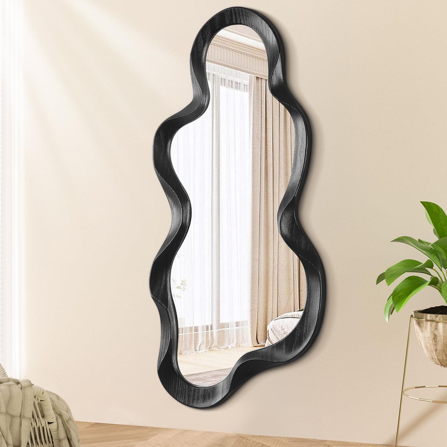 Lzuso Asymmetrical Mirrors for Wall Mounted Unique Cloud Wood Frame Irregular Mirror Modern Bedroom Living Room Vanity Entryway Hallway Decorative Artistic Wall Mirror