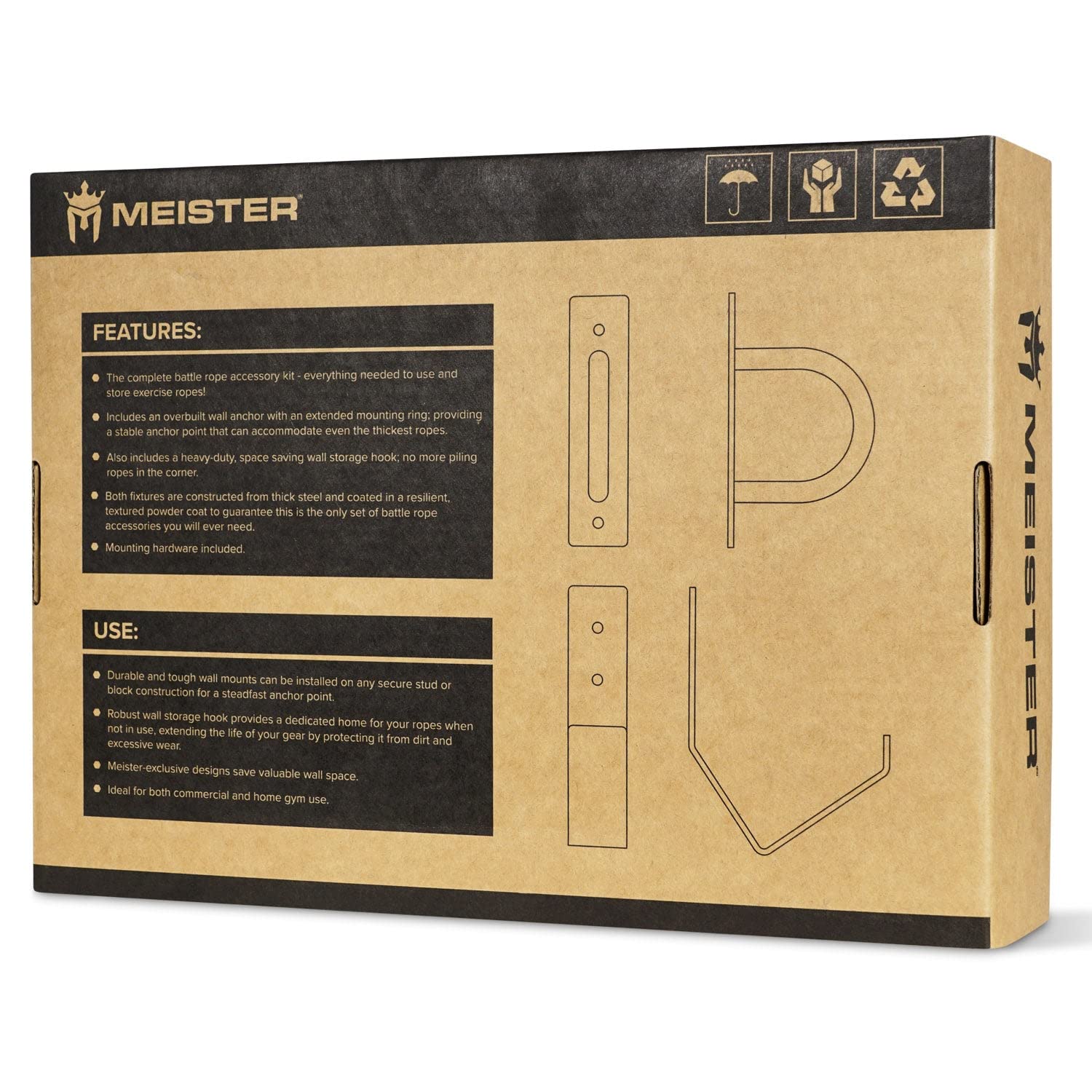 Meister XSteel Kit de Fixation Murale pour Corde ondulatoire avec ancrage et Crochet de Rangement - Noir Mat