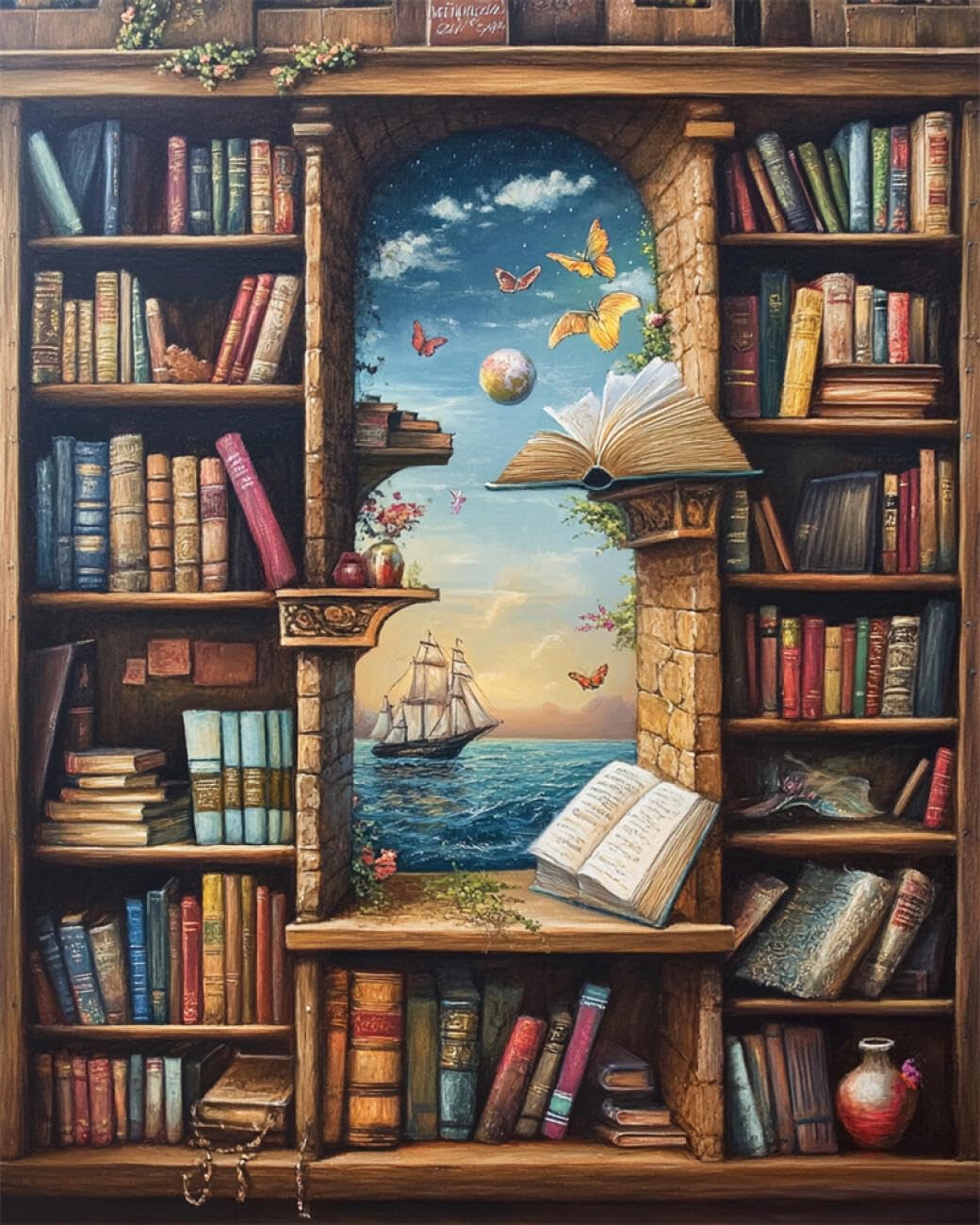 RKFLGEW DIY Bead Embroidery Kits Fantasy Bookshelf 50x70cm
