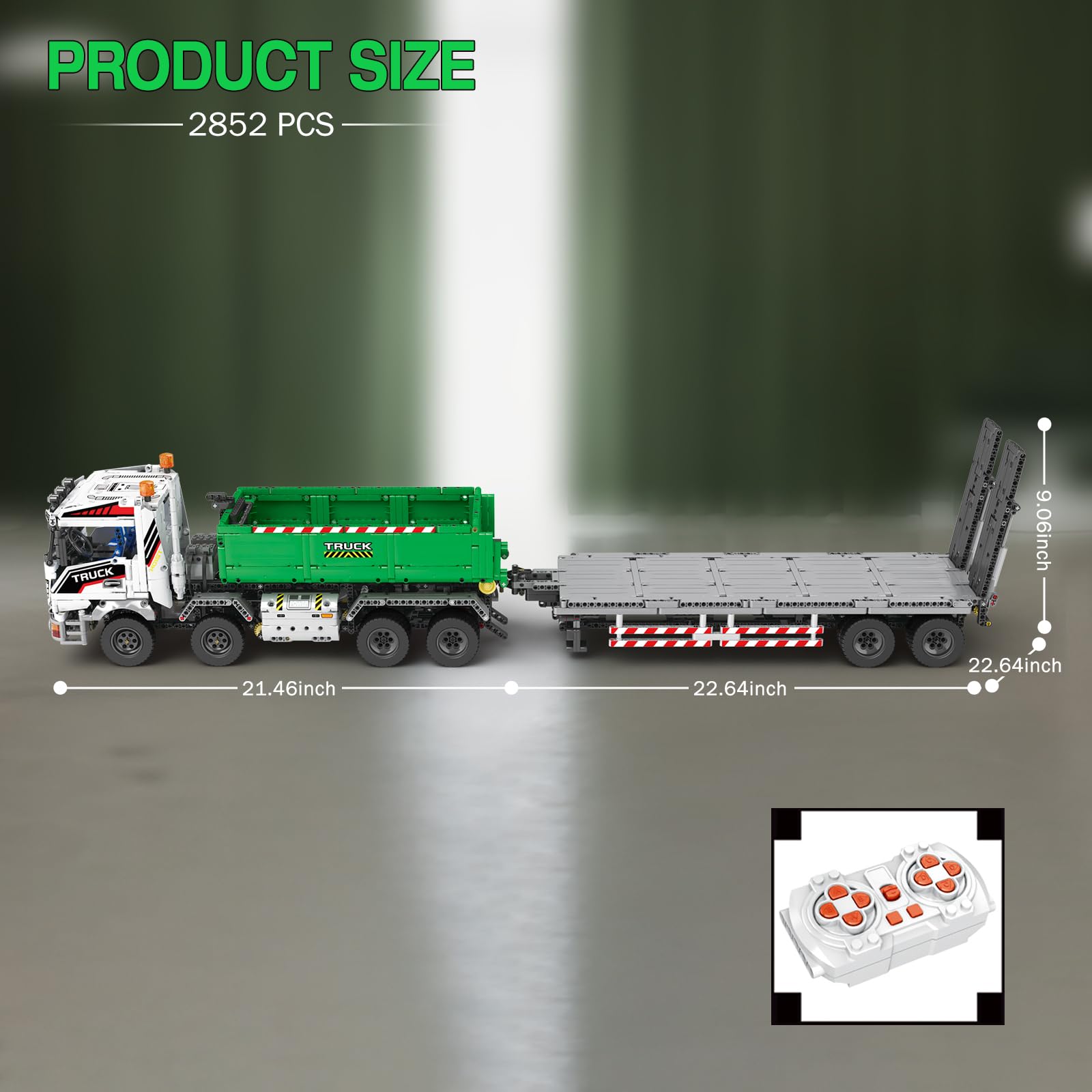Reobrix Muster Hakenkran Bausteinset 22021, ferngesteuertes LKW-Fahrzeugset für Erwachsene und Jungen, Transport-LKW-Bauspielzeug mit App und Fernbedienung,pädagogisches DIY-Geschenk für Jungen ab 14+