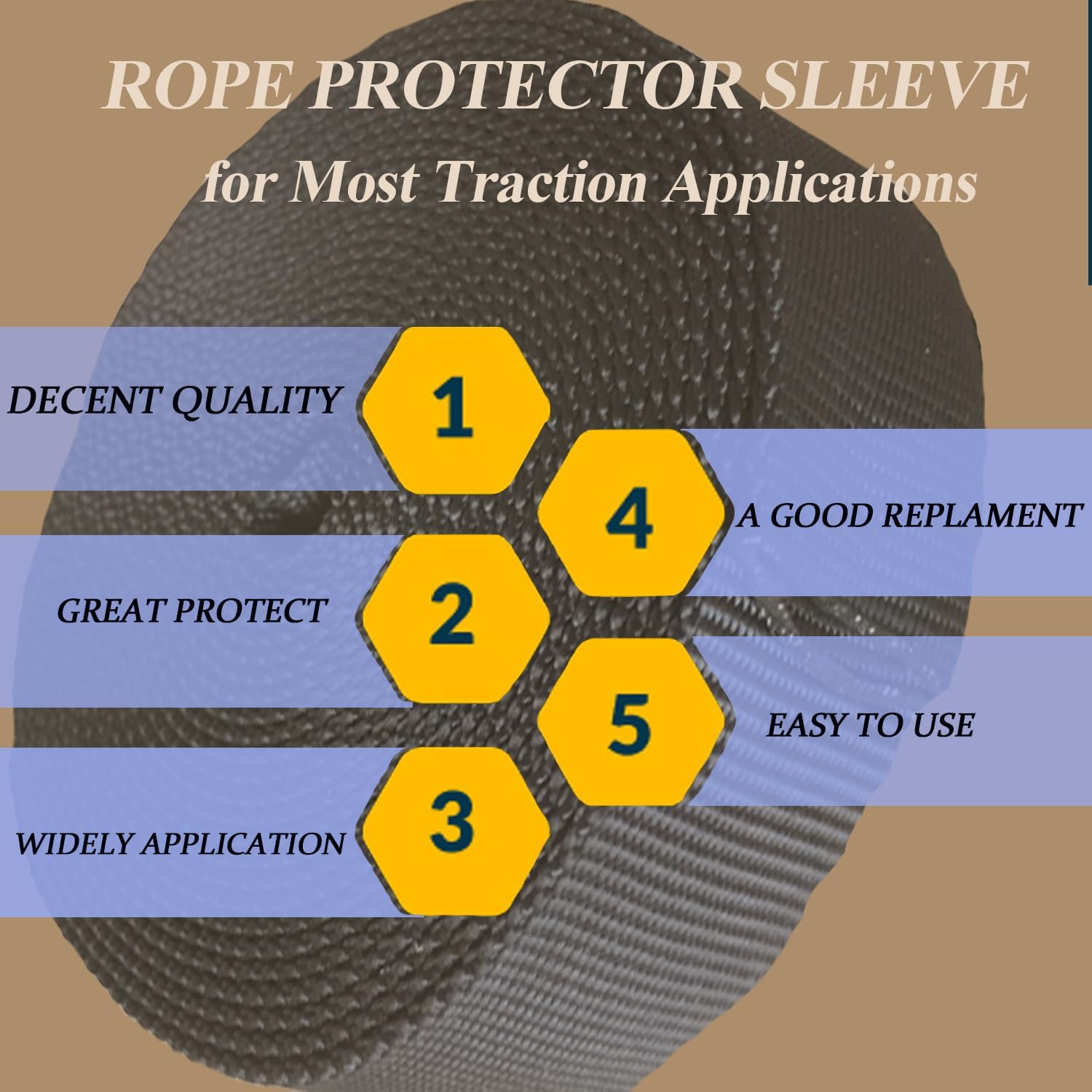 Rope Protector Sleeve for Most Traction Applications, Black Universal Nylon Winch Rope Protective Sleeve Suit for 1.2'' Cable Line
