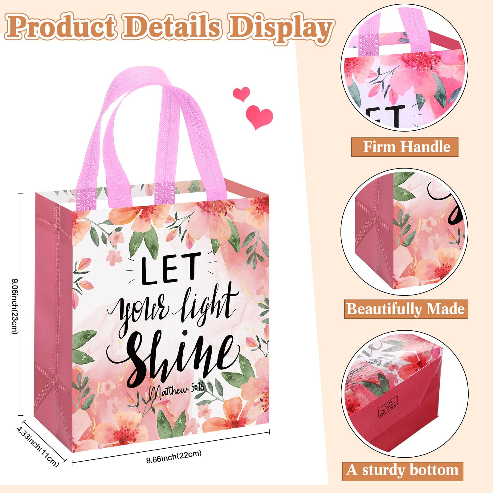 Riakrum 32 Pcs Religious Gift Bags Bulk for Women, Non Woven Christian Gift Bag with Handle, Reusable Flower Religious Baptism Bible Verse Tote for Eid Easter Catholic Theme Party Favors