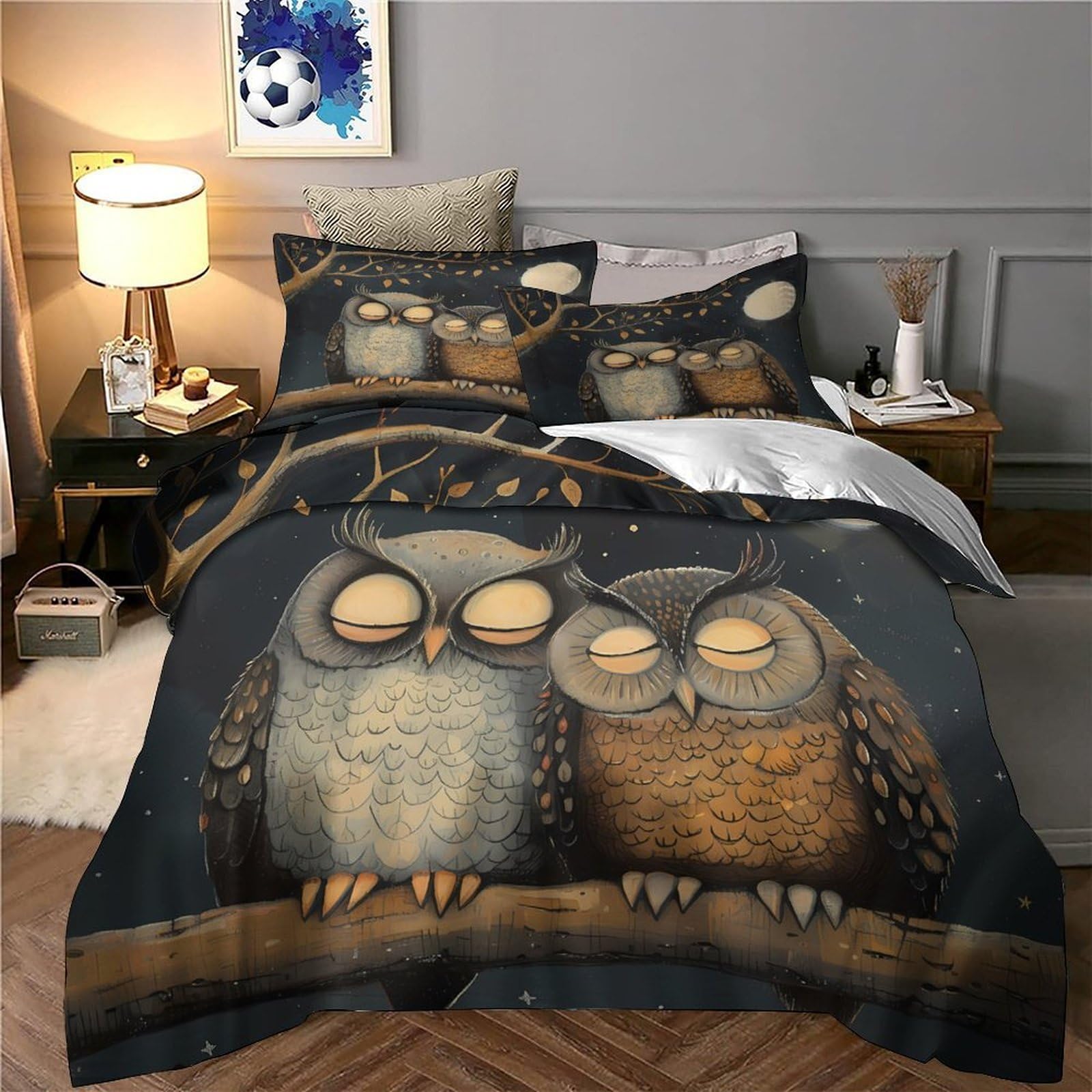 Nachtschwärmer-Pärchen 3D-Druck 3er-Set Bettbezug Illustrierte Nachtszene Steppbezug Mikrofaser Atmungsaktiv Staubmilbenfest für Jungen Mädchen Männer Super King（260x220cm）