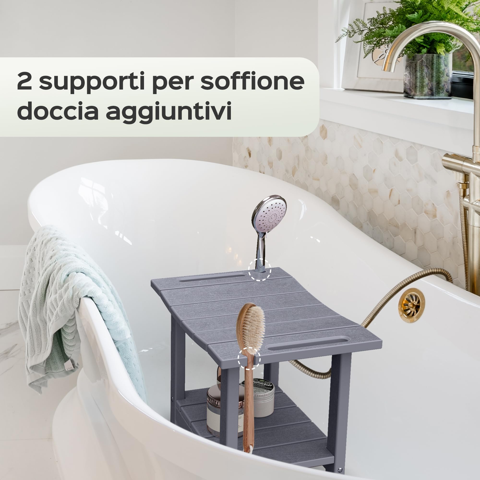 LyriFine Panca da doccia, sgabello da doccia impermeabile in HDPE da 18,5 pollici per l'interno della doccia, sedia da doccia per bagno con supporto per soffione, sgabello da doccia robusto da
