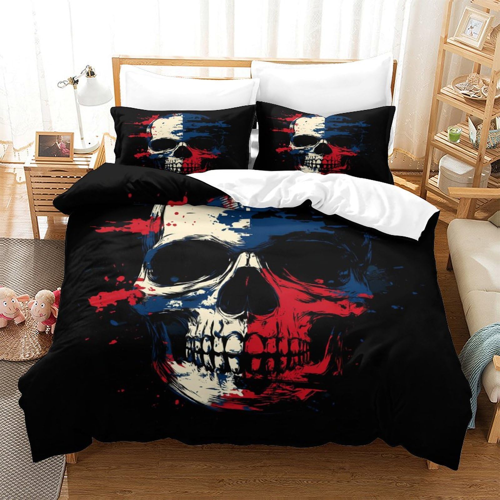 P1s9u7w5y Skull-6 3D Printed Graffiti Skull Duvet Cover Set 3Pcs Microfiber Rock Skull Bedding Set Super King（260X220cm）