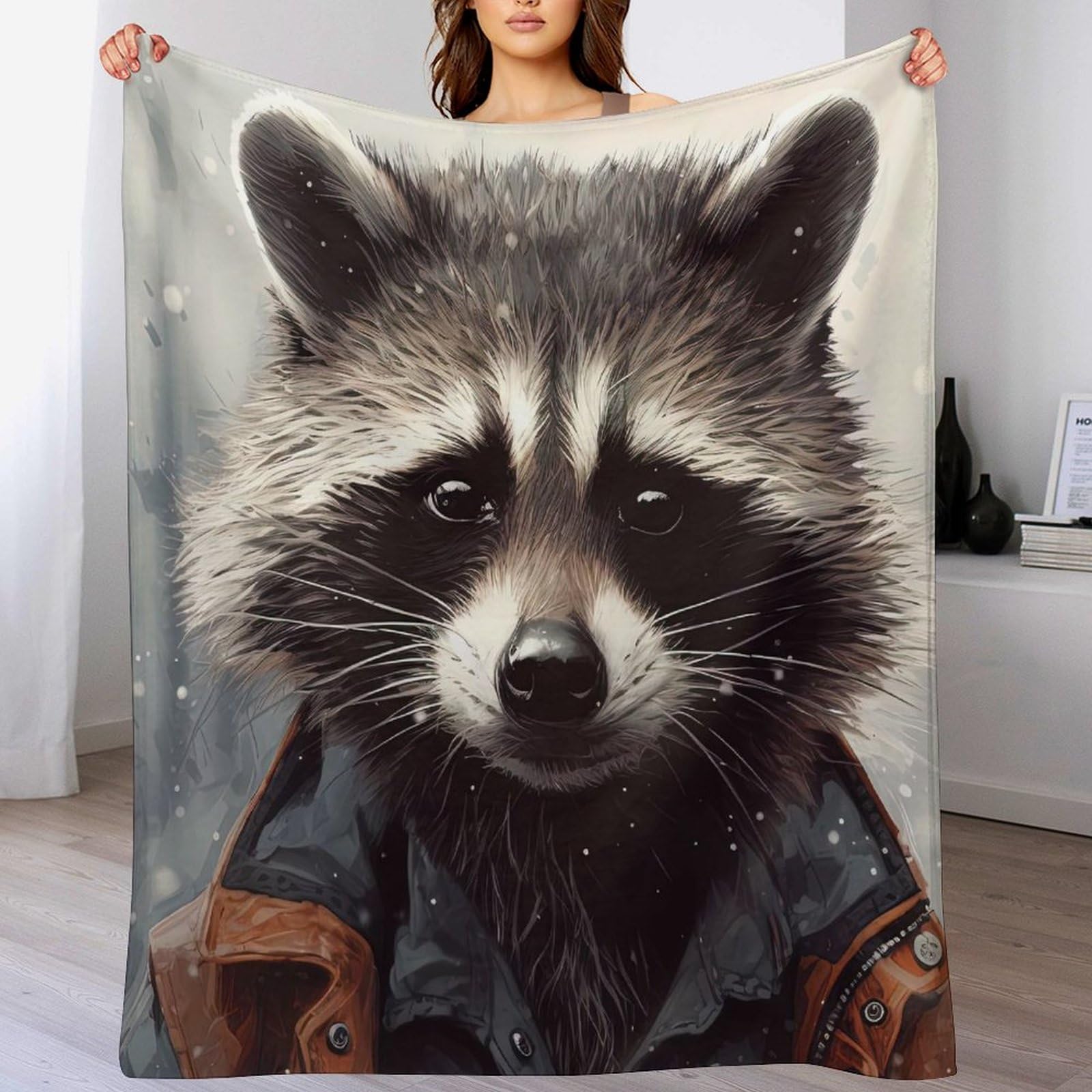 Raccoon Animal Plush Blanket Fleece Throw Blanket 3D Bedroom Decor for Couch Bed Sofa Blanket for Kids Teen Young Boys Girls, Fuzzy Blanket（100×130cm）
