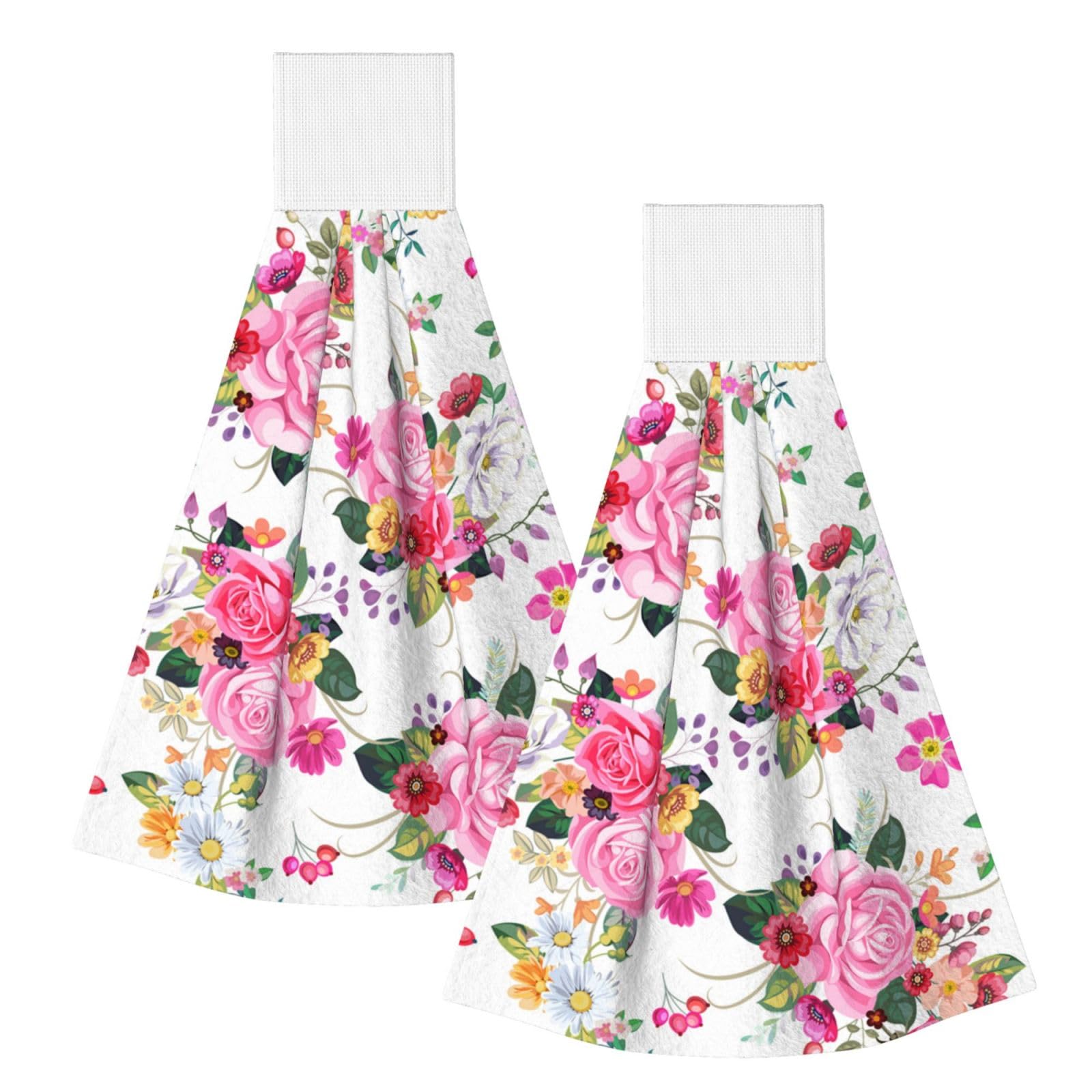 DOPKLNA Vintage Bouquets Flower, 2 Pcs Hanging Coral Fiber Hand Towels for Bathroom, Absorbent Kitchen Towels
