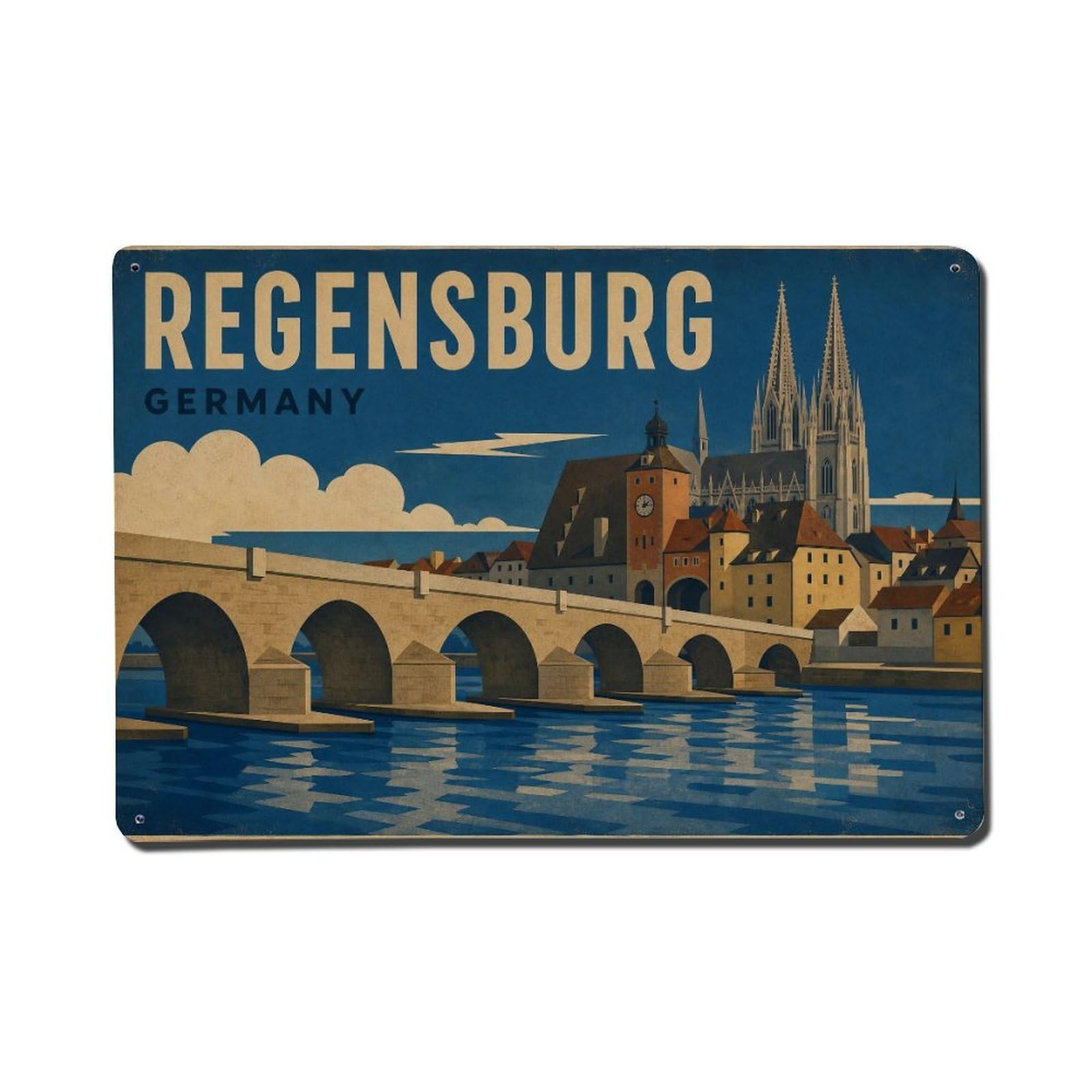Retro Travel Germany Regensburg Metal Tin Sign