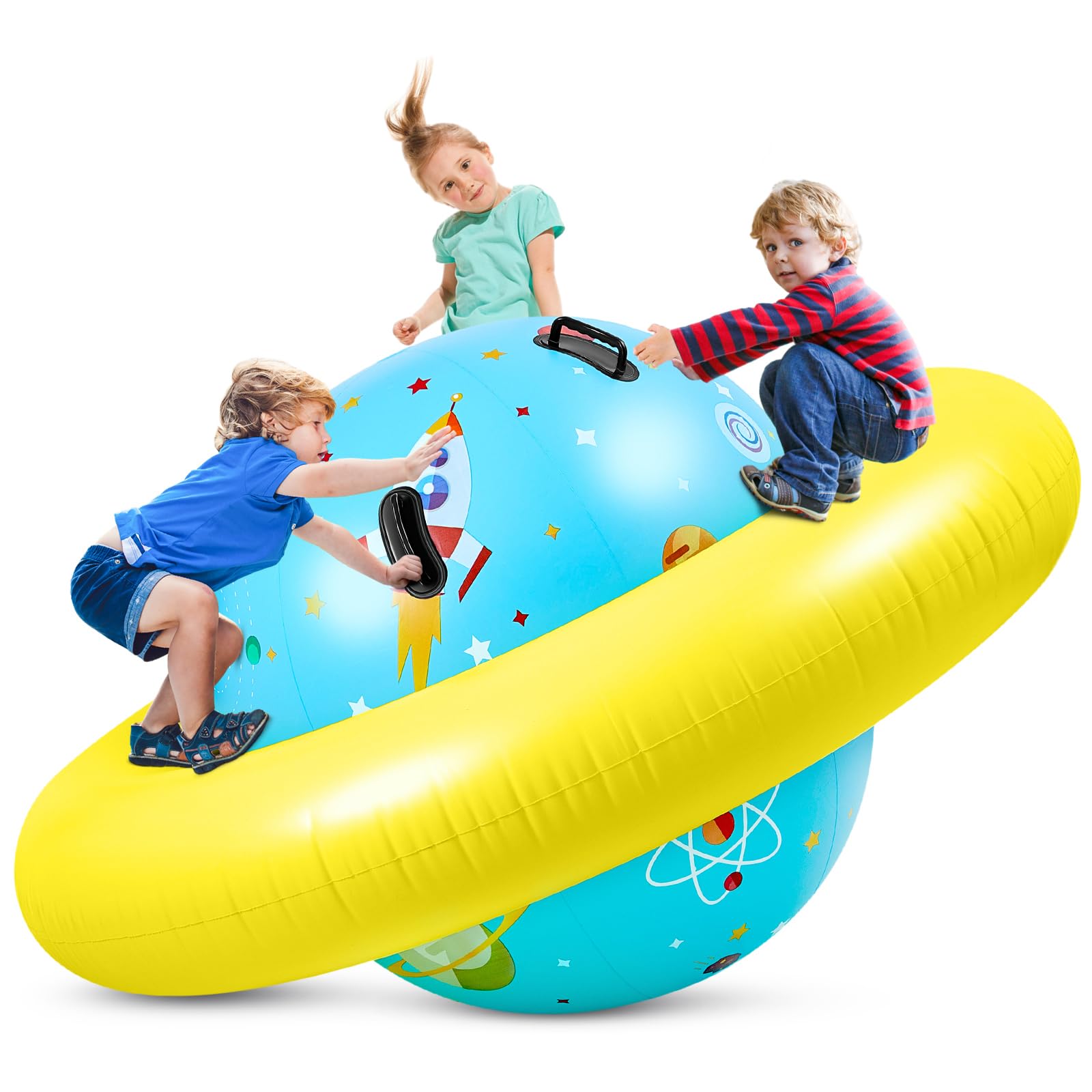 Poen Inflatable Dome Rocker Bouncer 63''L x 63''W x 39''H, Blow up Climbing Rocker Kids Giant Inflatable Bouncer Seesaw Outdoor Roll and Play Seesaw Dome Toddler Gaint Balance Game with 6 Handle