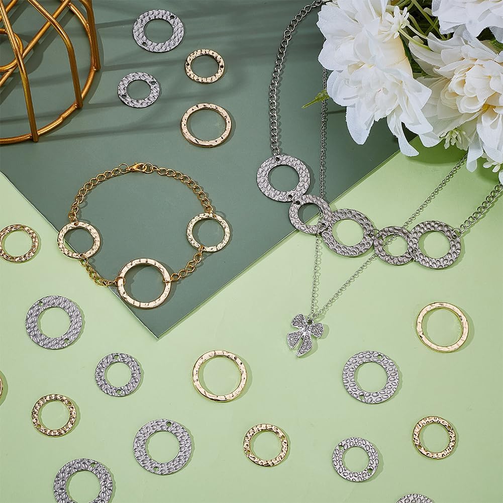 PH PandaHall 40pcs 2 Sizes Linking Rings Jewellery Connectors Glod Plated Circle Pendants Textured Charm Links for Necklace Bracelets Making DIY Crafts Valentines 0.78/1 Inch, Silver/Golden - Image 2