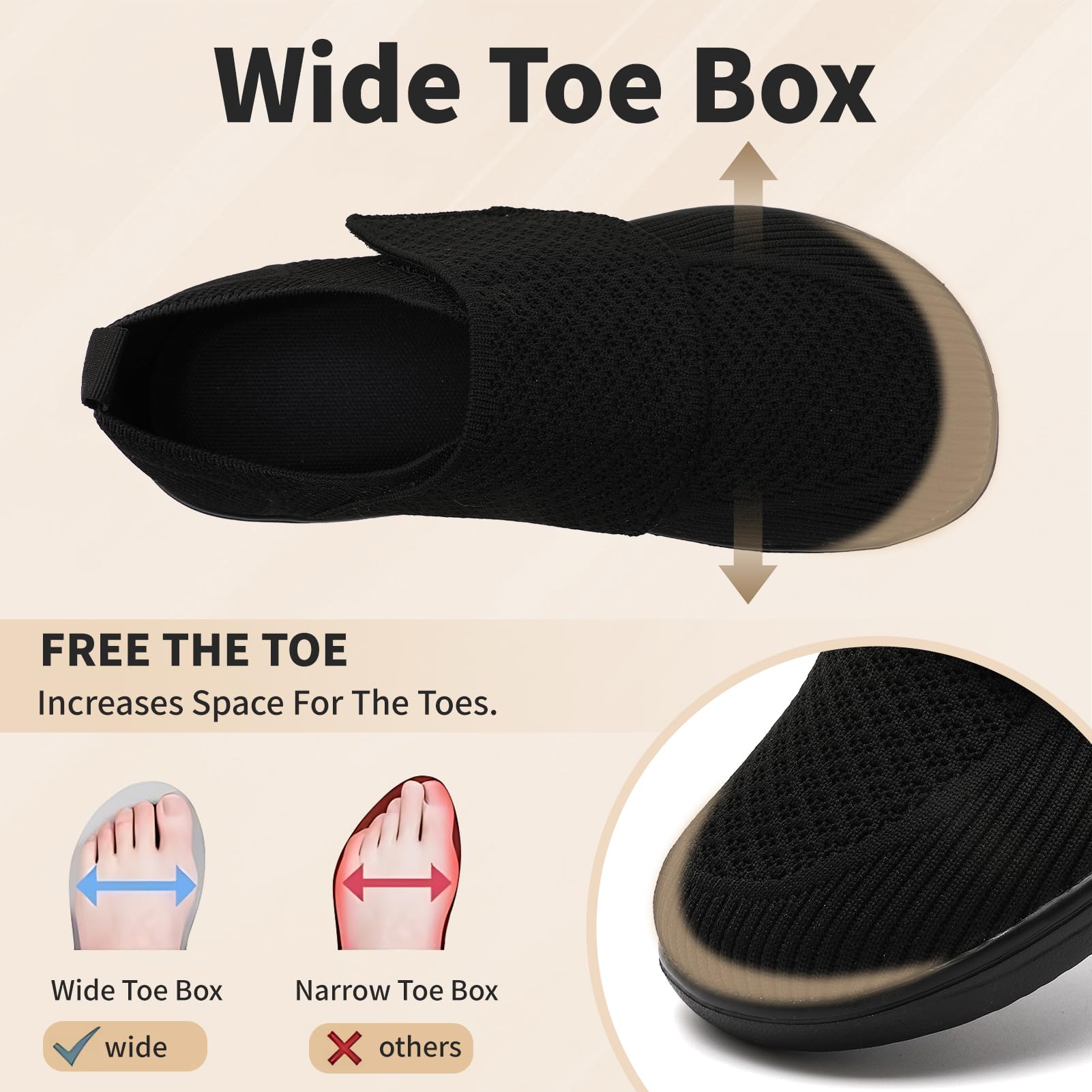Scarpe da uomo per diabetici da uomo, ortopediche, larghe, senza lacci, da camminare, linfedema, neuropatia, piedi gonfi, piedi nudi, zero cadute, antiscivolo, comode, traspiranti, leggere
