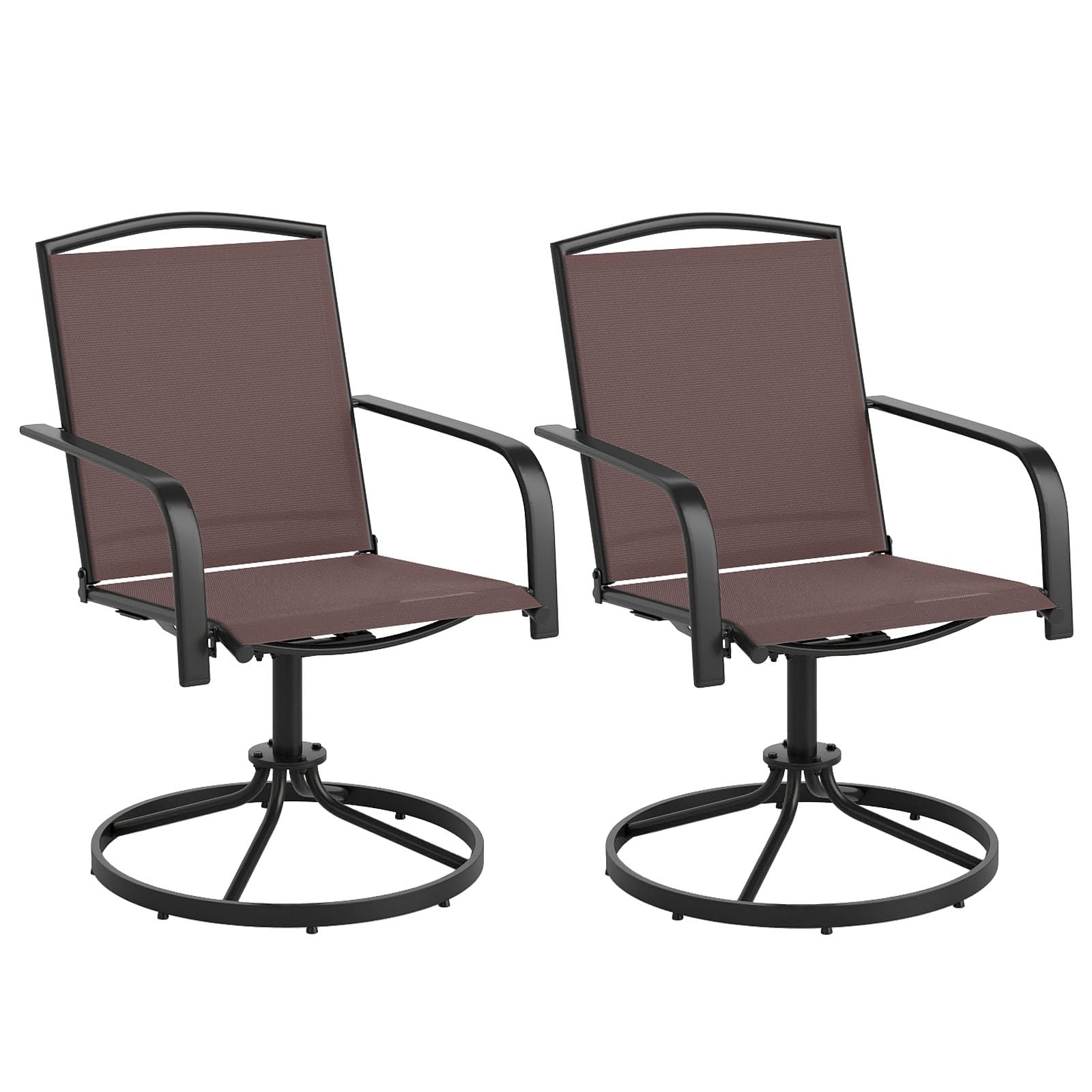 GIANTEX Juego de 2 Sillas Mecedoras Giratorias, Sillones con Respaldo Alto, Reposabrazos y Tejido Transpirable, Marco de Metal, Carga hasta 150 kg, Sillas para Patio, Jardín, Terraza (Marrón)