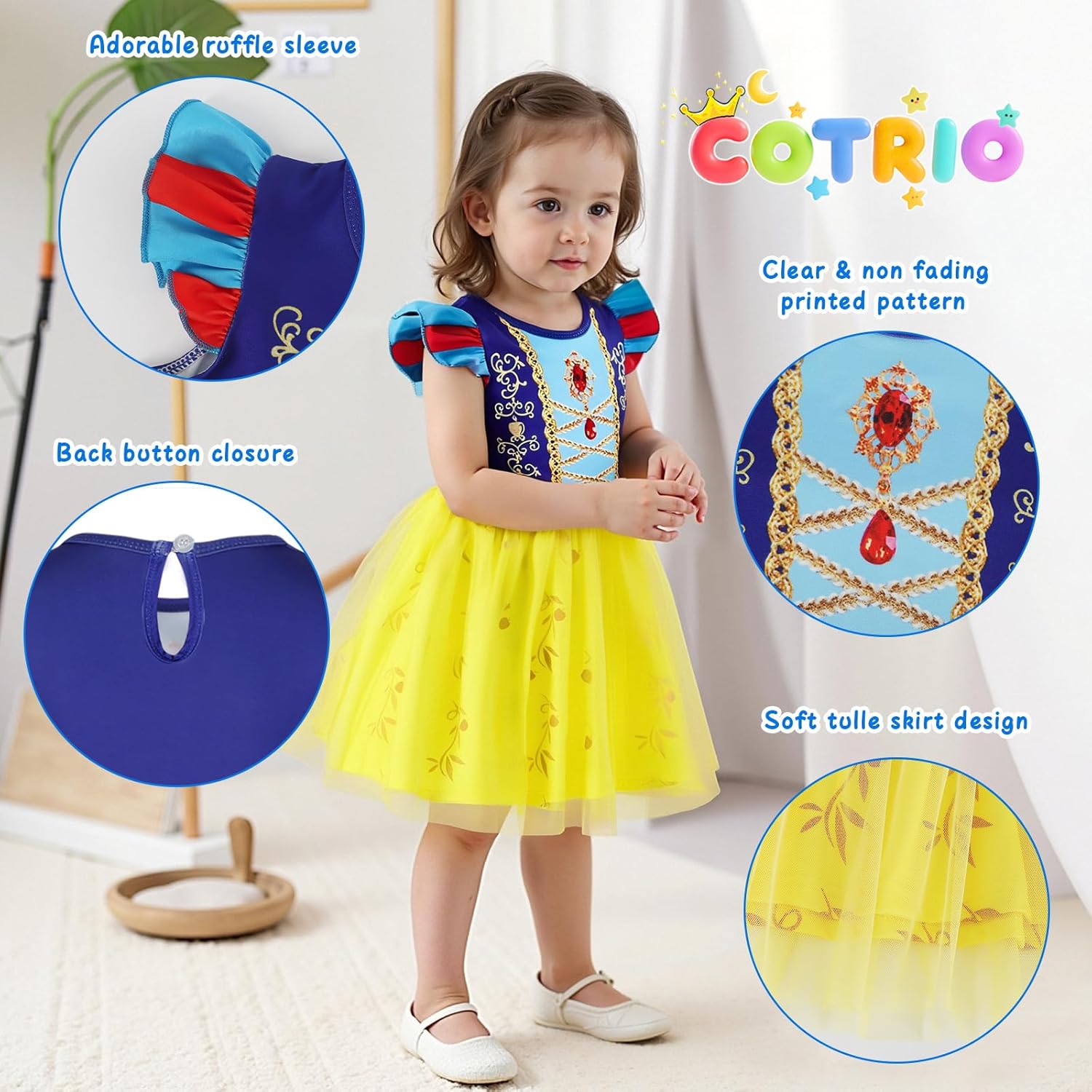 COTRIO Infant Baby Girls Princess Dress Halloween Costumes Toddler Tulle Tutu Fancy Party Dress Birthday Outfit with Headband - Image 3