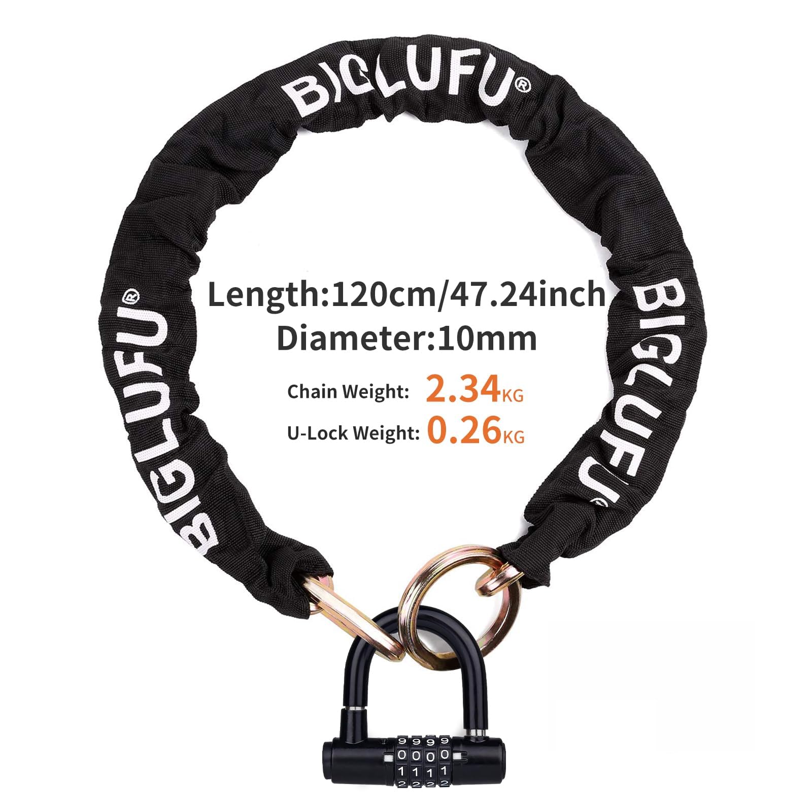 Antivol Velo Antivol Moto, Chaînes Antivol Haute sécurité avec 4 clés, 100/12cm Longueur Antivol de moto Chaîne 10mm Dia avec Cadenas à Combinaison