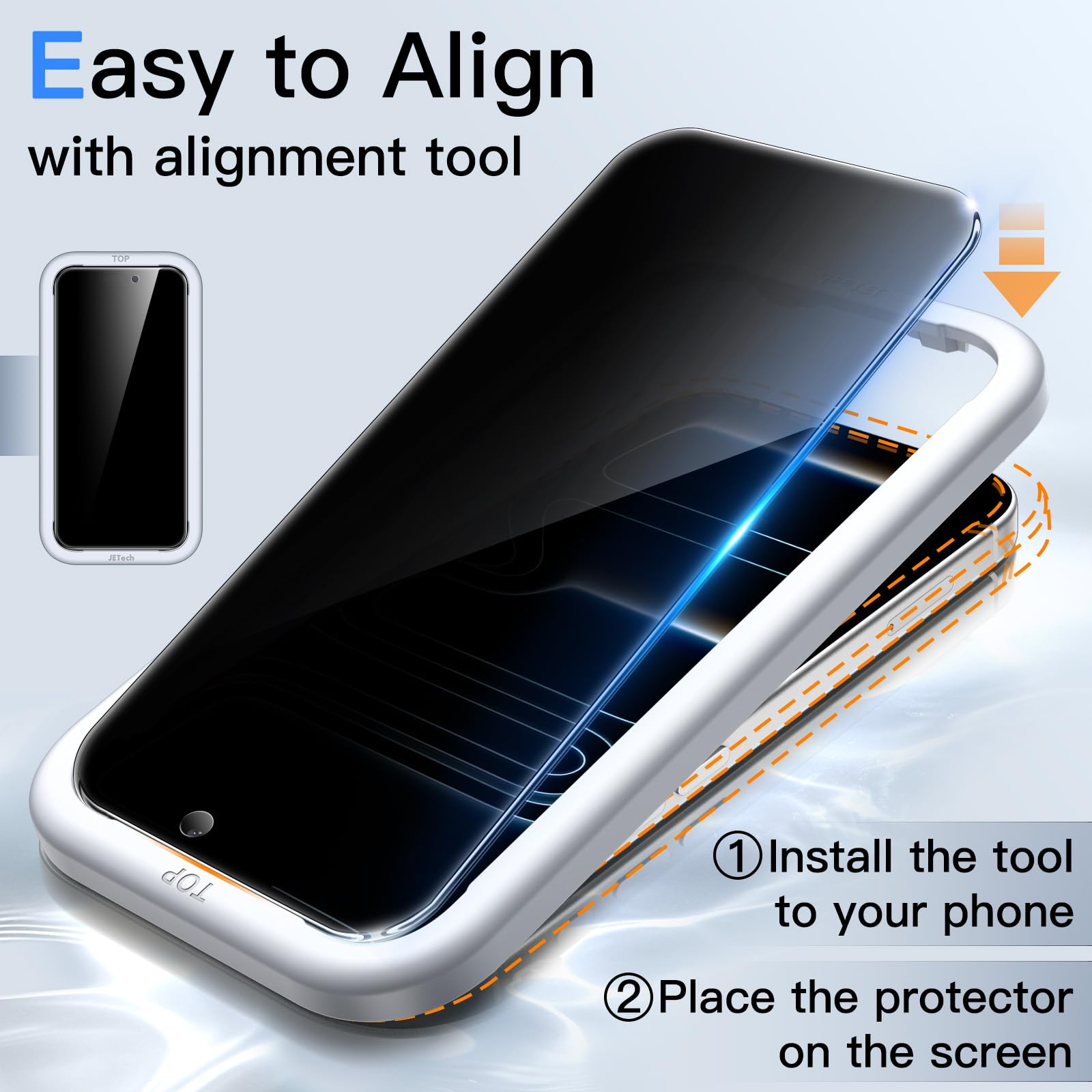 JETech Privacy Pellicola Protettiva per iPhone 17 Pro 6,3 Pollici con Protezione per Obiettivo Fotocamera, Vetro Temperato Film con Strumento di Installazione Facile, Pacco da 2 Ciascuno