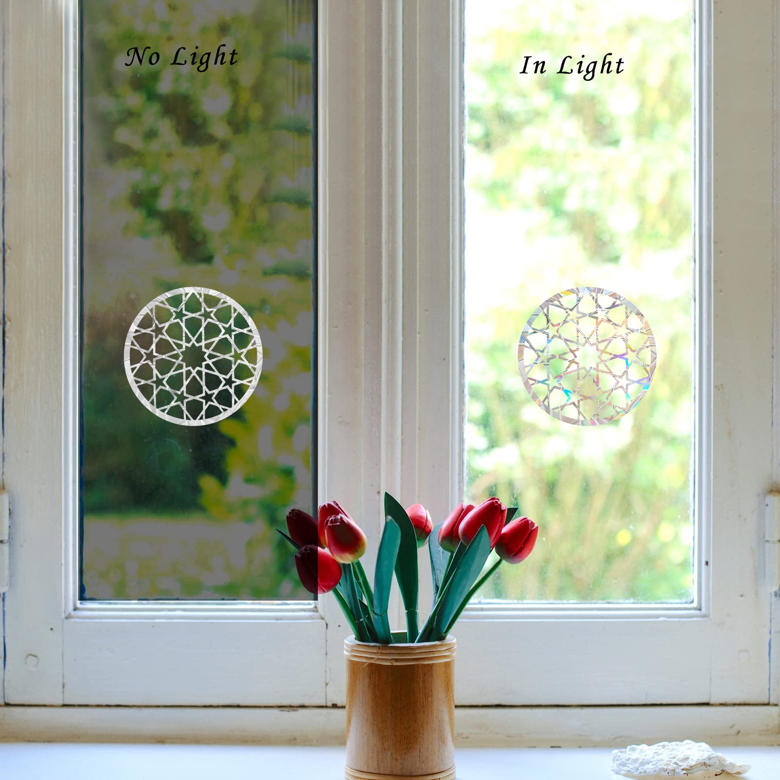 EACILLES Mandala Static Window Clings - Anti Collision Decals for Bird Strikes, Glass Awareness, Set of 8