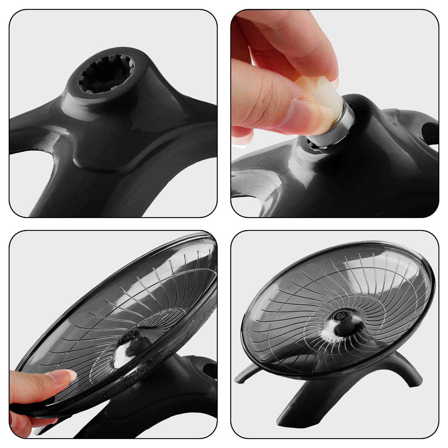 Bojueshaw Silent Hamster Wheel,Flying Saucer Exercise Wheel,Ultra Quiet Running Spinner for Syrian,Guinea Pig,Chinchilla,Pet Mice(Black) - Image 3