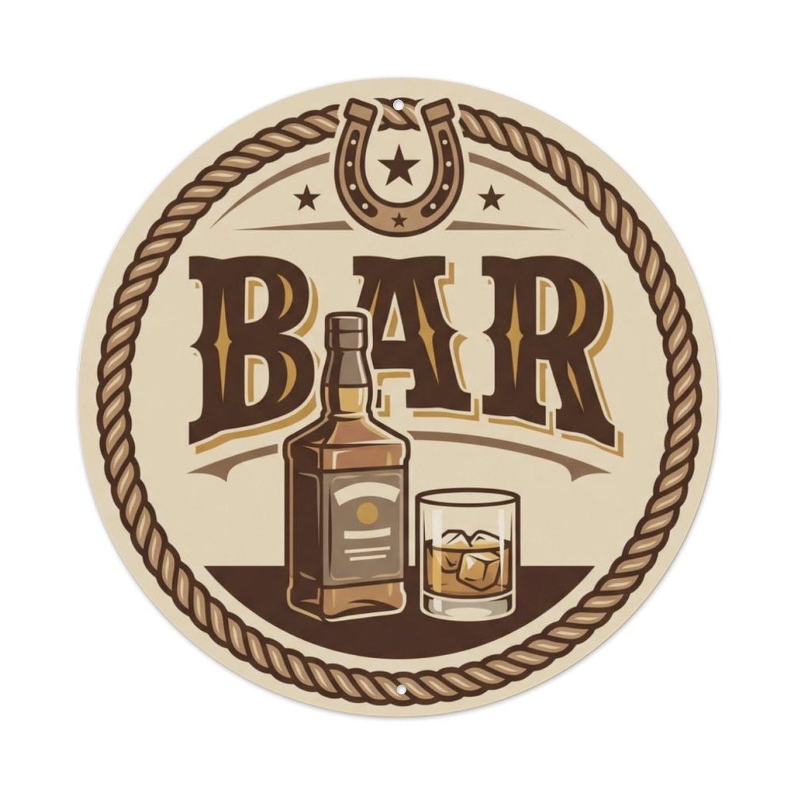 BAR Western Tavern Shield Metal Tin Sign Plaque Wall Decor for Cafe, Club Bar, Office, Home Garden Round Metal Poster 8x8Inch