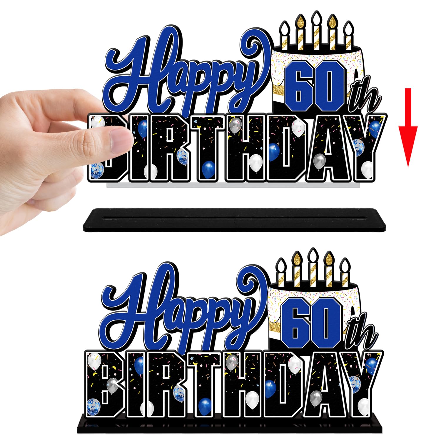LINGTEER Happy 60th Birthday Blue Acrylic Table Topper Centerpieces Set - Cheers to Sixty Years Old Birthday 60th Bday Party Gift Decorations.