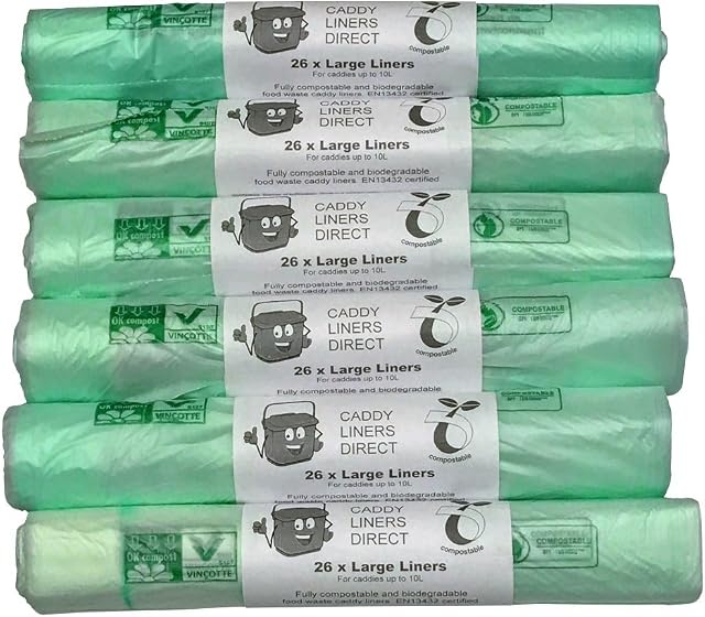156 x 10 Litre Compostable Food Waste Caddy Bin Liner Bags - Suitable for All 5L up to 10L Caddies - EN13432 (CLD-10L-150)