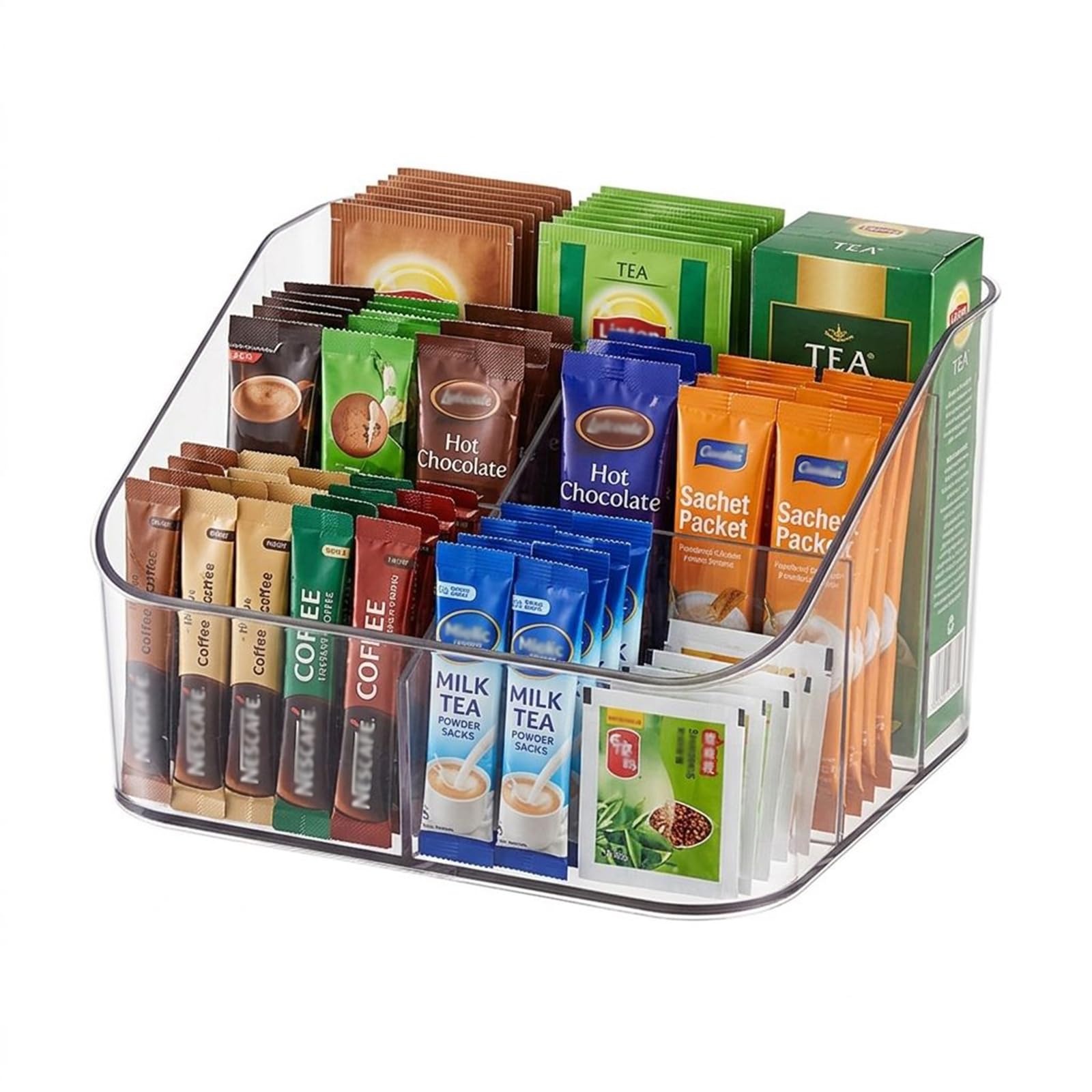 Punorric Tea Bag Storage Organiser Acrylic, Tea Bag Organiser with 5 Tiered Compartments, Coffee Pod Storage Sachet Holder, Tea Caddy for Tea Bags for Coffee Station