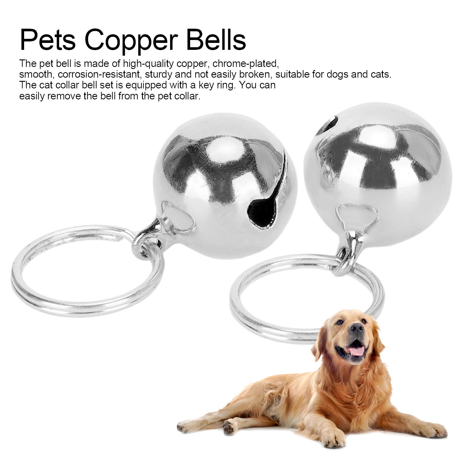2PCS Extra Loud Cat Dog Bells, Crisp Sound Round Cat Bell for Dog Collar Charm Training Pet Pendant Accessories(silver)
