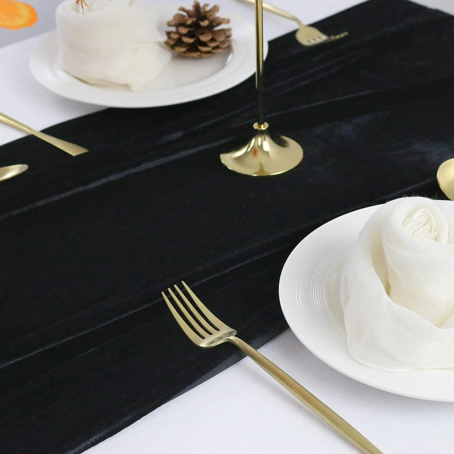 Velvet Table Runner, 5 Pack Luxurious Wedding Reception Decorations Soft Velvet Fabric Table Linen Overlay for Party (20 x 120 inch, Black)