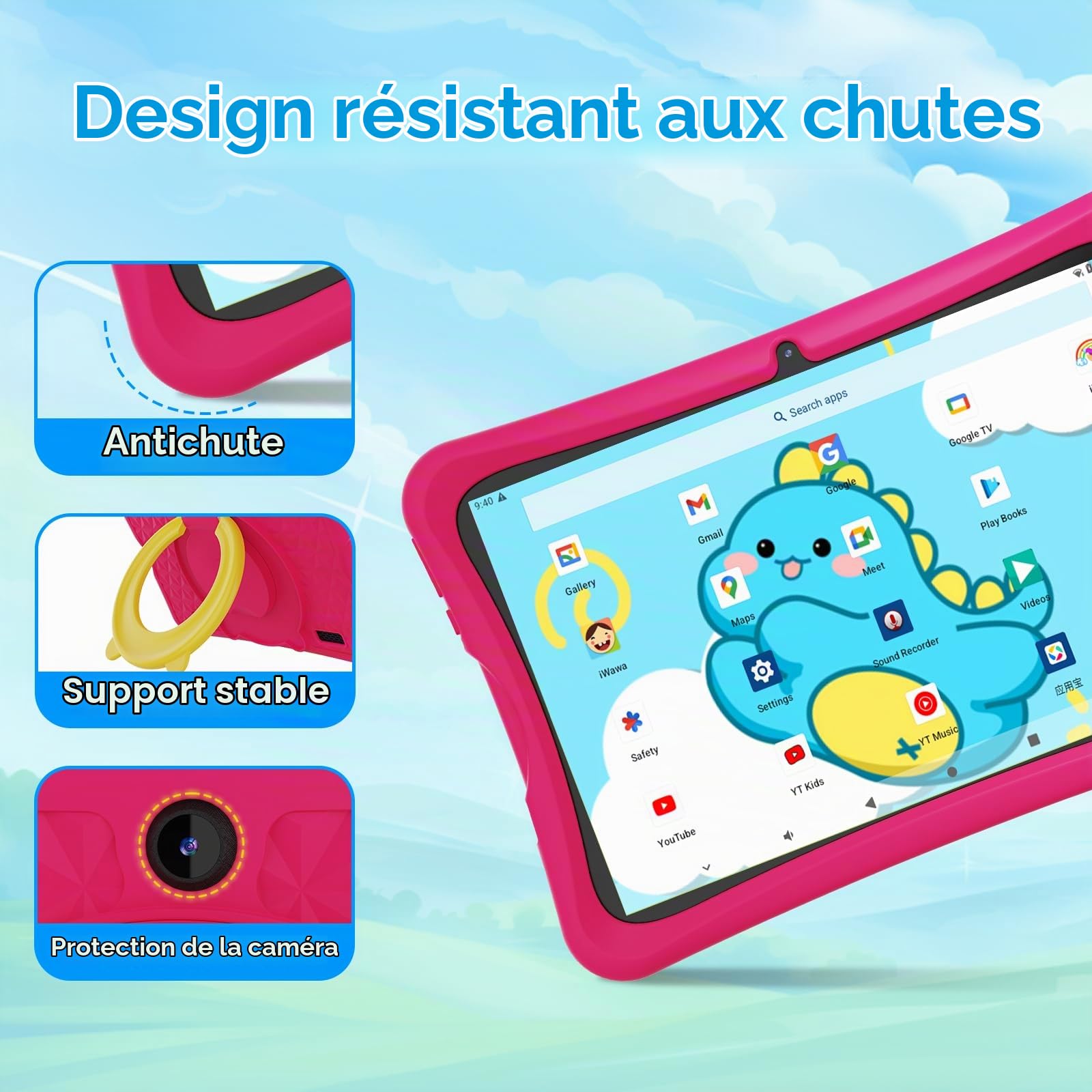 DigiLand Android 15 Tablette Enfant 10,1 Pouces,6GB RAM + 32GB ROM (Extensible), Contrôle Parental, Apps Enfant Préinstallées, Double Caméra, avec Coque de Protection (10 Pouces 32GB Rose)