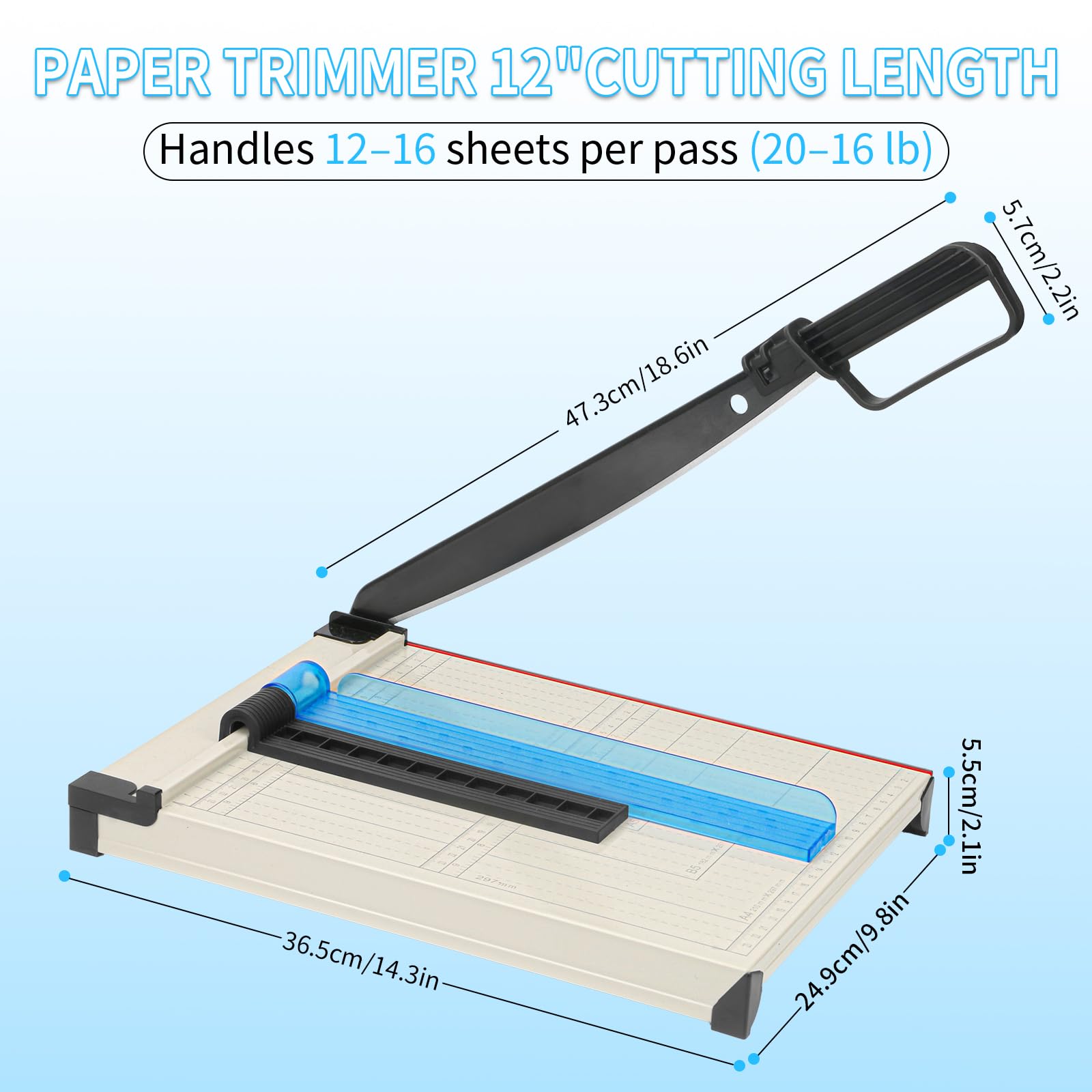 Professional 12IN Guillotine Paper Cutter for A4/A5/B5, 12-Sheet Capacity with Precision Grid & Safety Guard - Image 2