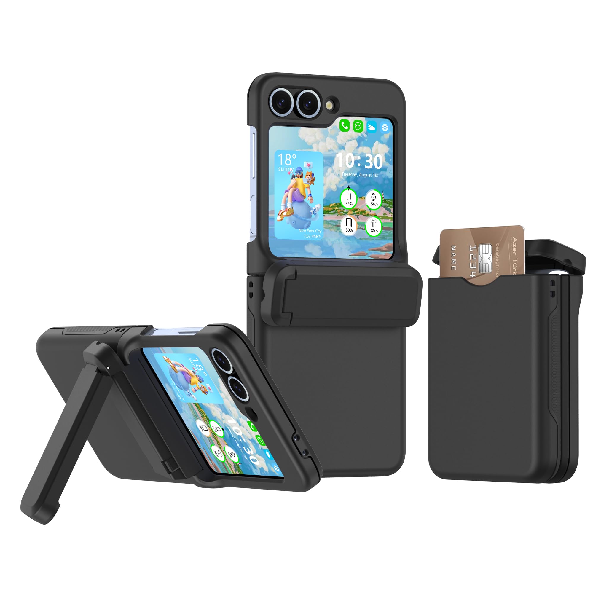 DAKORIE for Samsung Galaxy Z Flip 5 Case with Kickstand Card Holder Hinge Protection Flip Phone Case Protective Cover for Galaxy Z Flip 5 2023 5G -