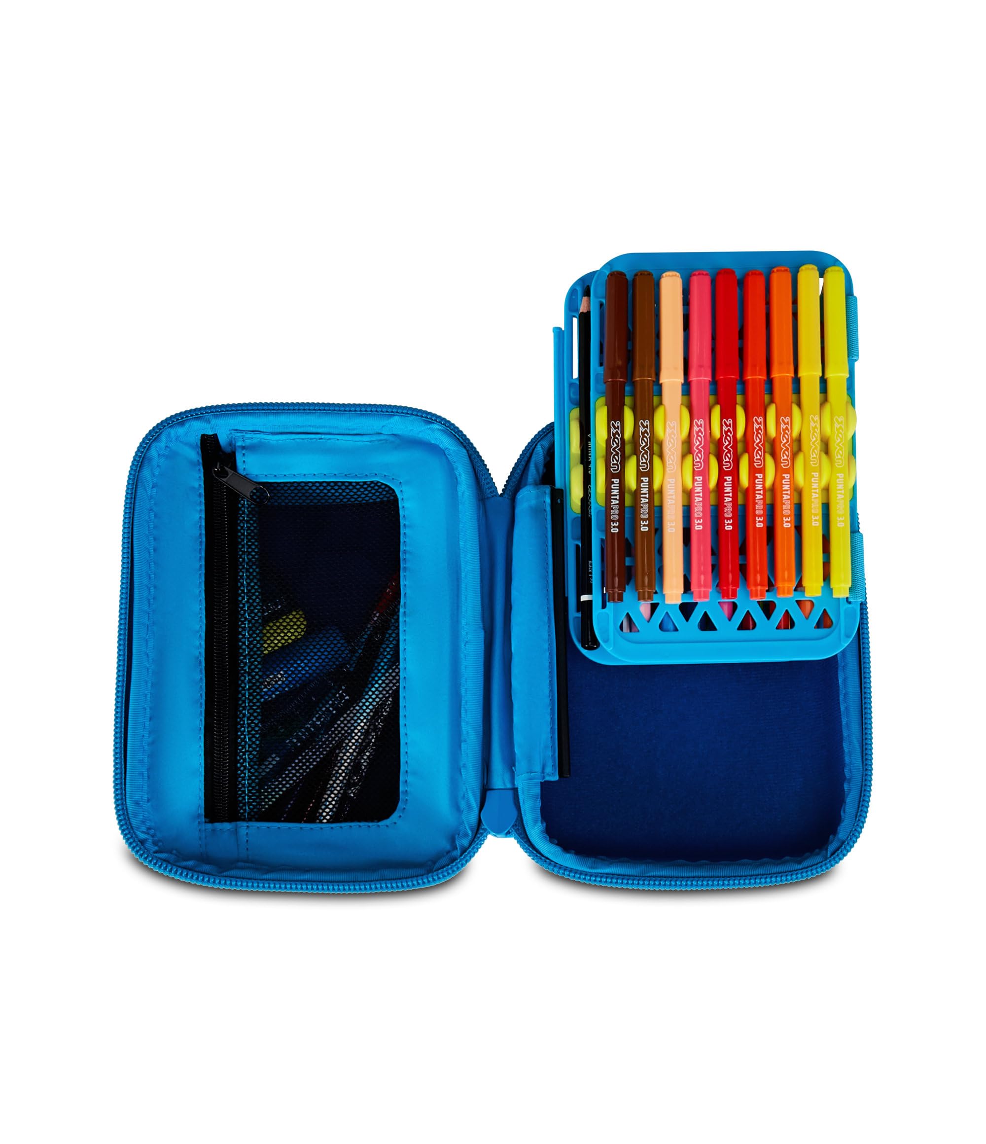 SJ GANG STYLE JAM GANG Astuccio Scuola Speed Pad + Air Tiger, Blu, Portapenne Mono Scomparto con Plance Amovibili, Completo Di Penne, Matite, Colori, Accessori Zaino, Scuola Elementare, Bambino