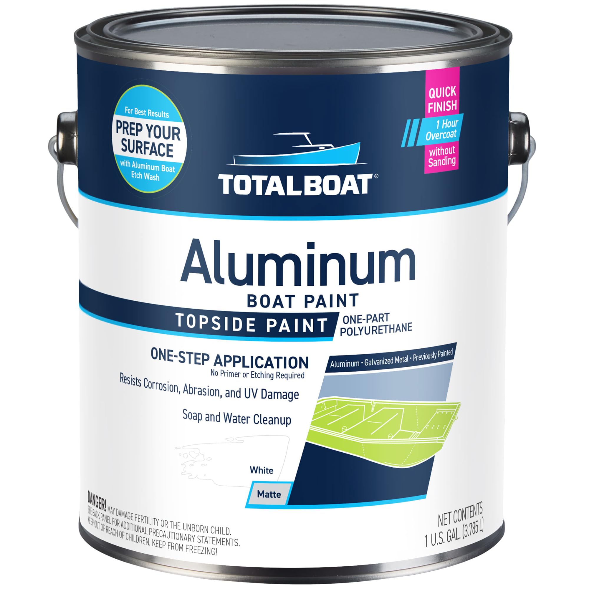 TotalBoat Aluminum Boat Paint for Canoes, Bass Boats, Dinghies, Duck Boats, Jon Boats and Pontoons (White, Gallon)